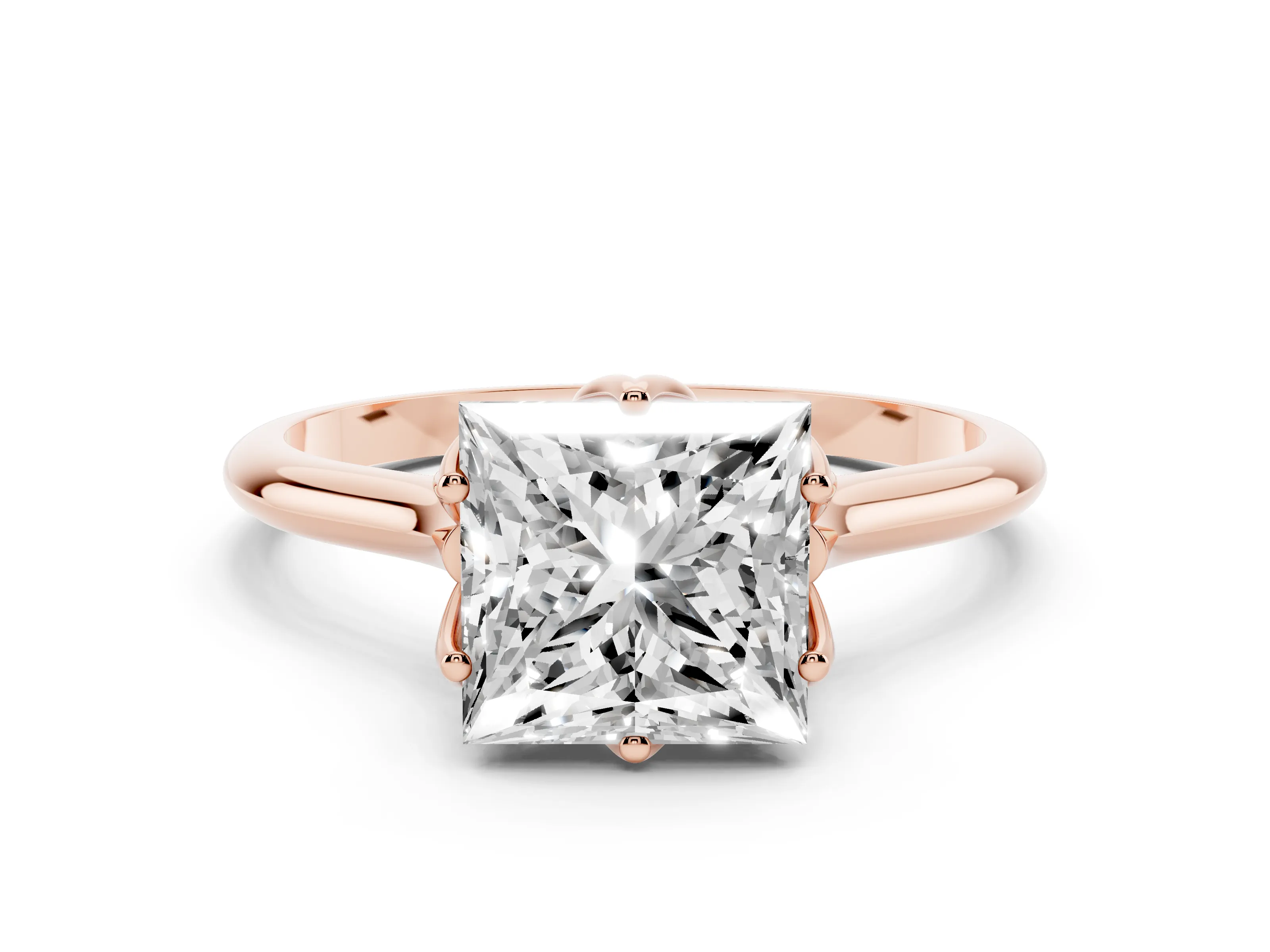 Princess Cut Diamond Solitaire Cathedral Ring Set in Rose gold with Prong Setting