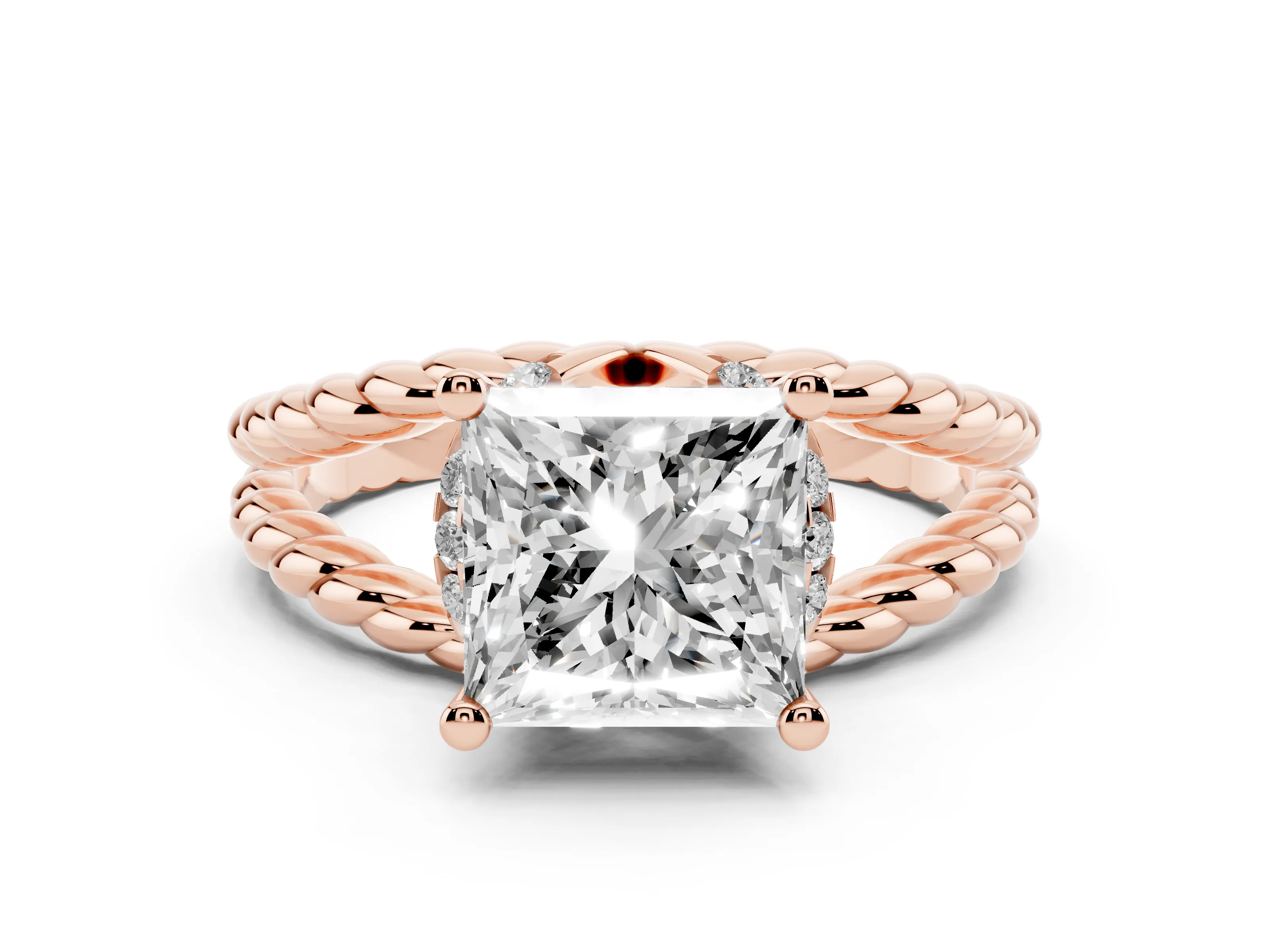 Princess Cut Diamond Halo Ring Set in Rose gold with Twisted Band and Prong Setting