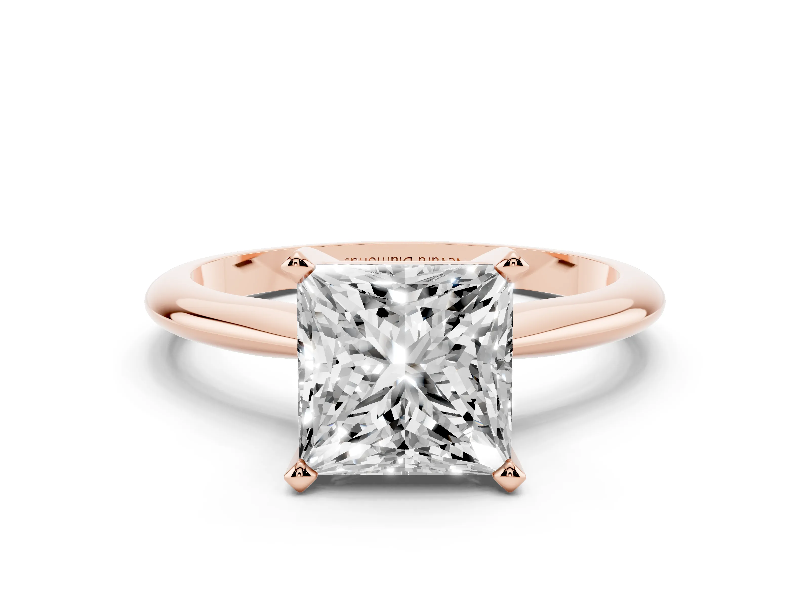 Princess Cut Diamond Solitaire Ring Set in Rose gold with Prong Setting on a Plain Round Band