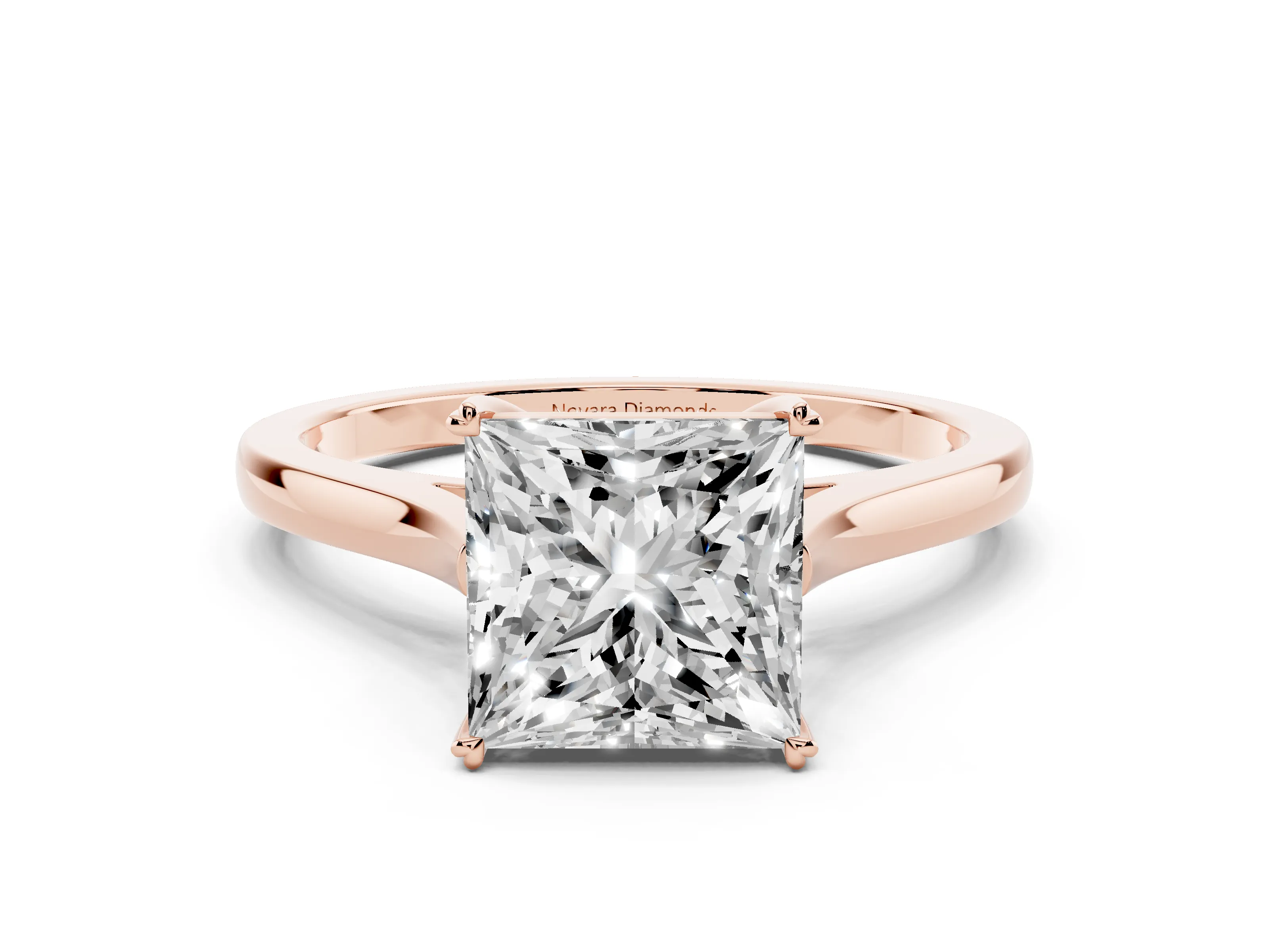 Princess Cut Diamond Solitaire Heart Prong Engagement Ring Set in Rose gold with Tapered Band