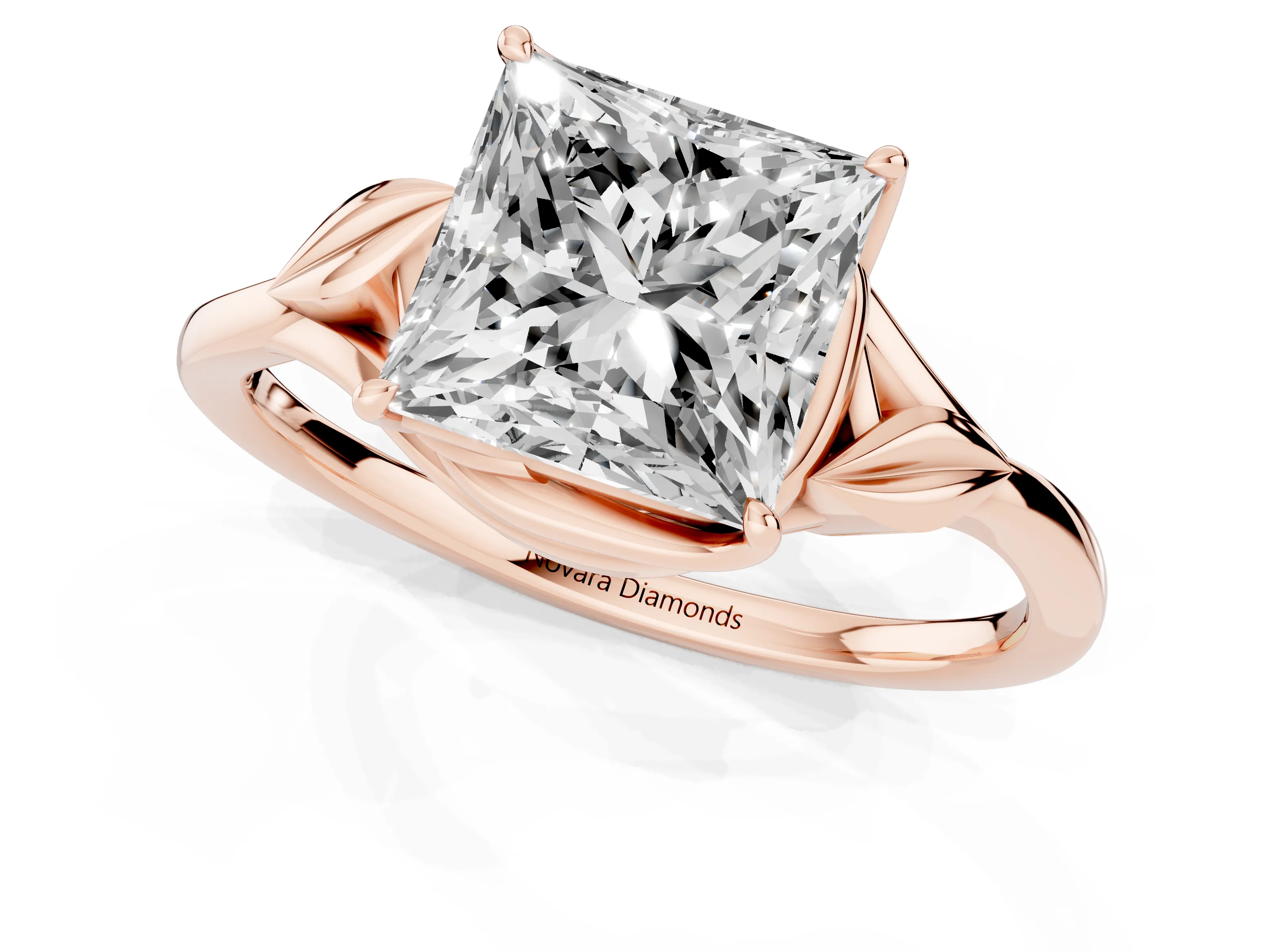 Princess Cut Diamond Solitaire Ring Set in Rose gold with Polished Twist Band