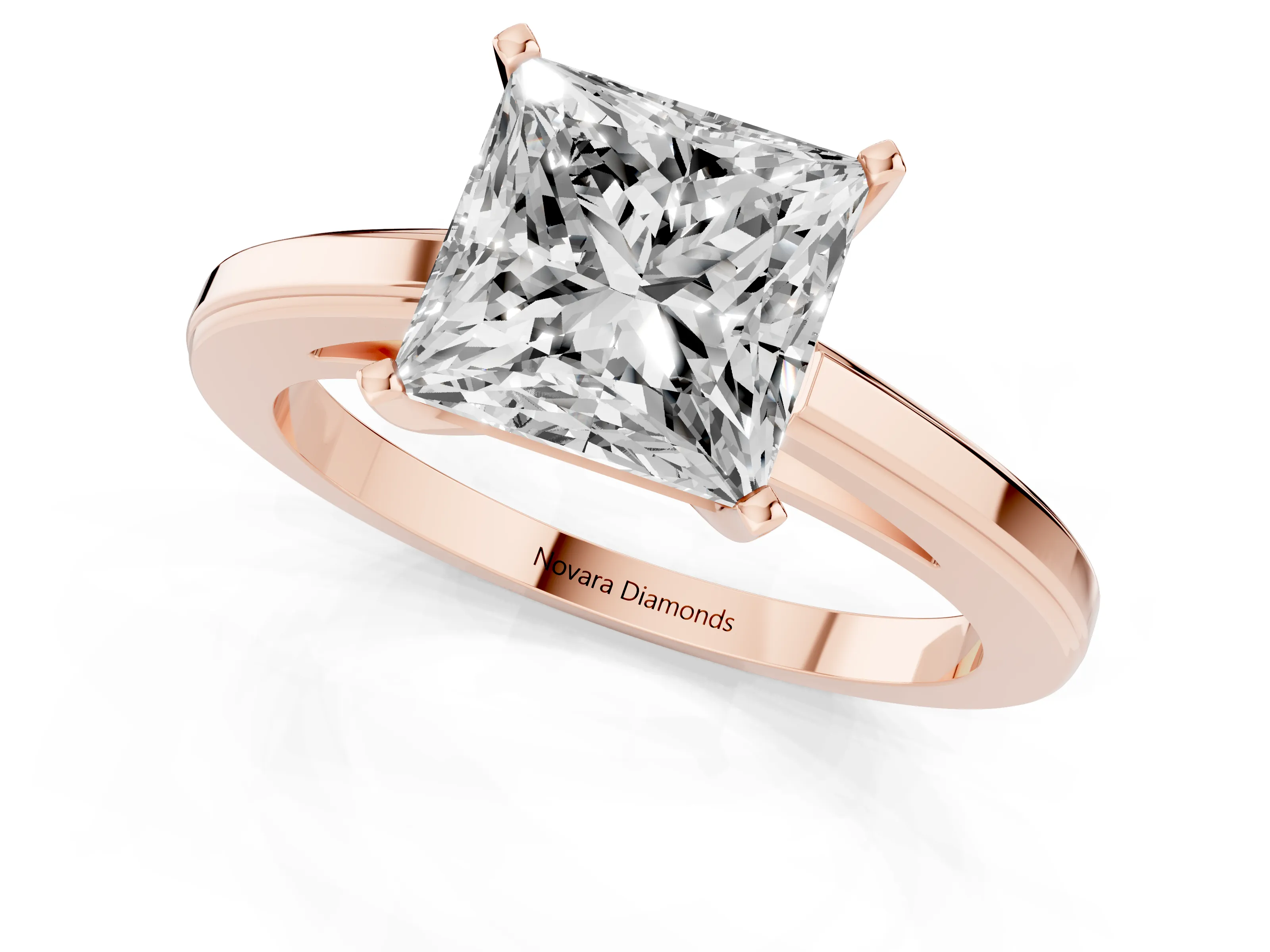 Princess Cut Diamond Solitaire Ring Set in Rose gold with Prong Setting and Classic Band