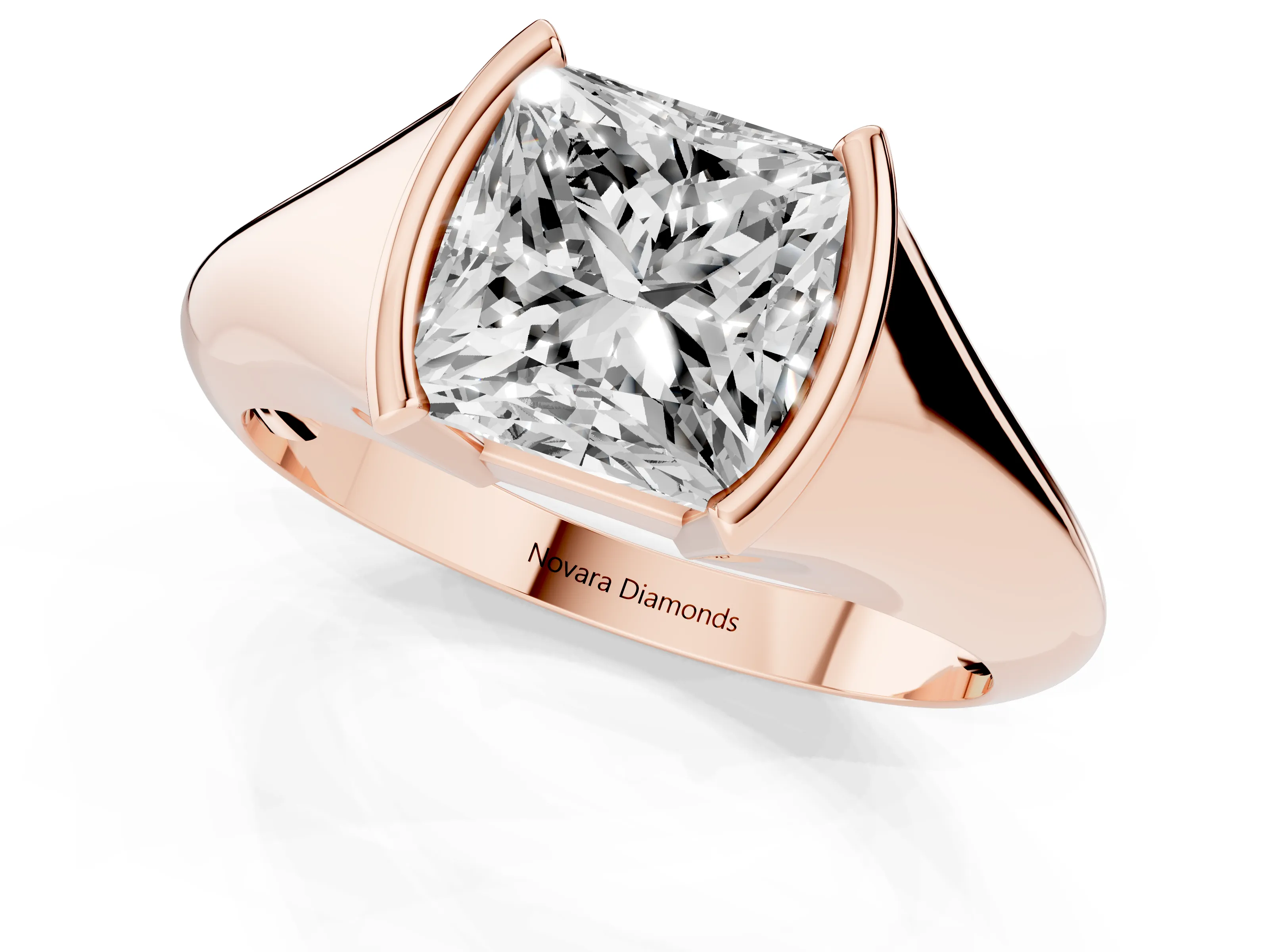 Princess Cut Diamond Solitaire Tension Set Ring Set in Rose gold
