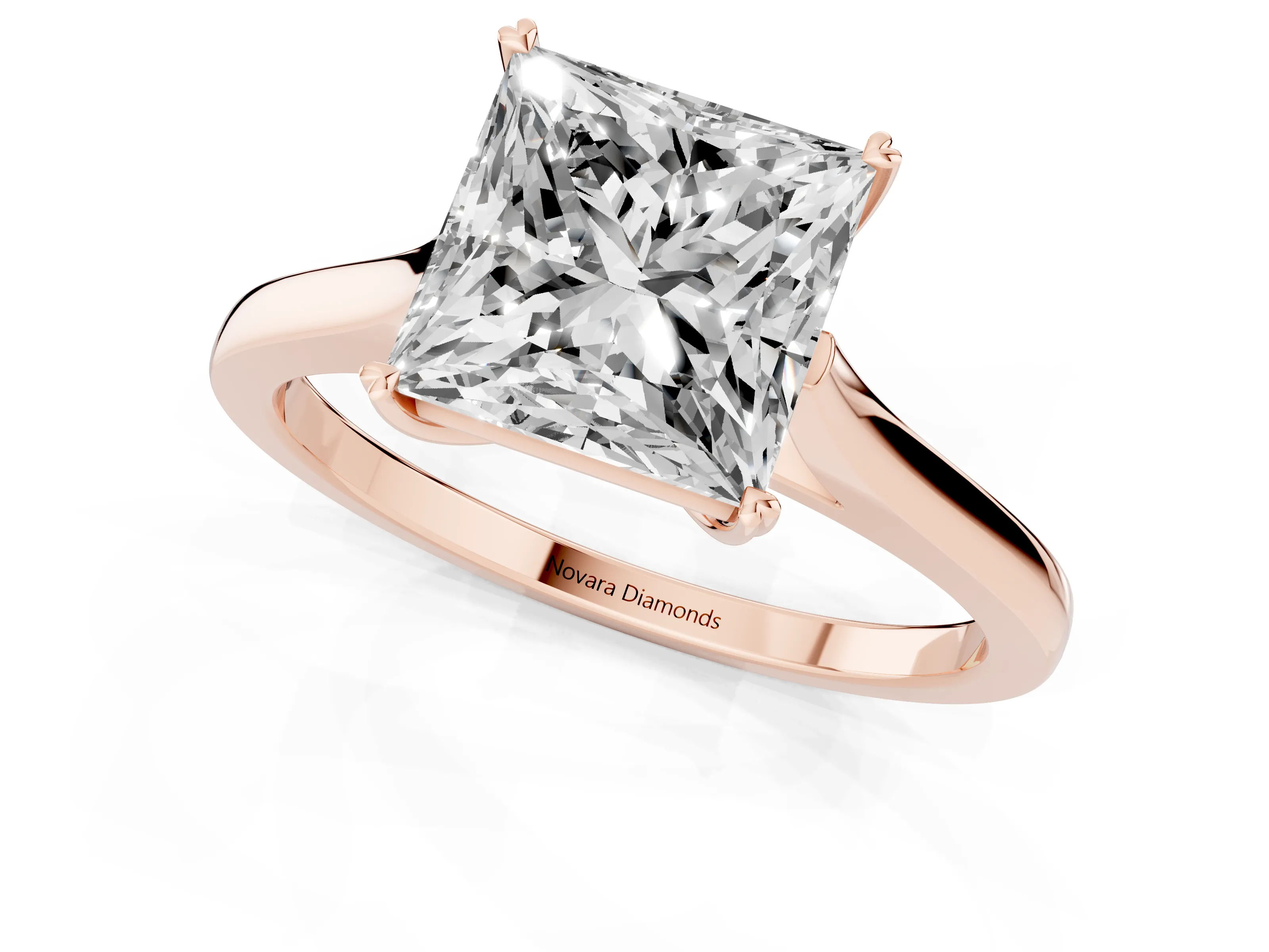 Princess Cut Diamond Solitaire Heart Prong Engagement Ring Set in Rose gold with Tapered Band – second view