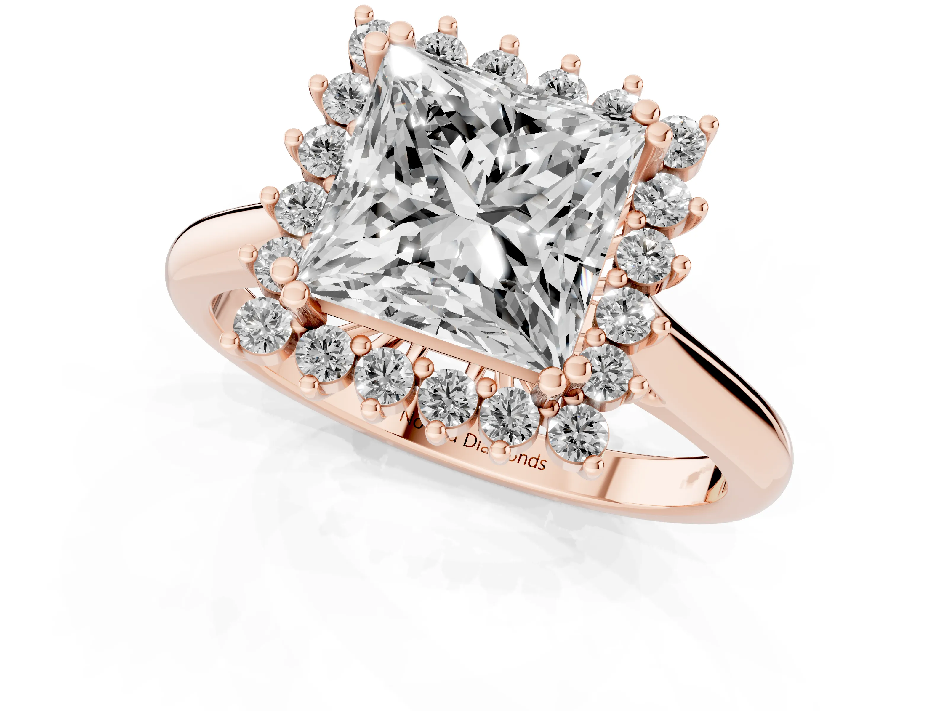 Princess Cut Diamond Halo Ring Set in Rose gold with Plain Solitaire Band and Prong Setting