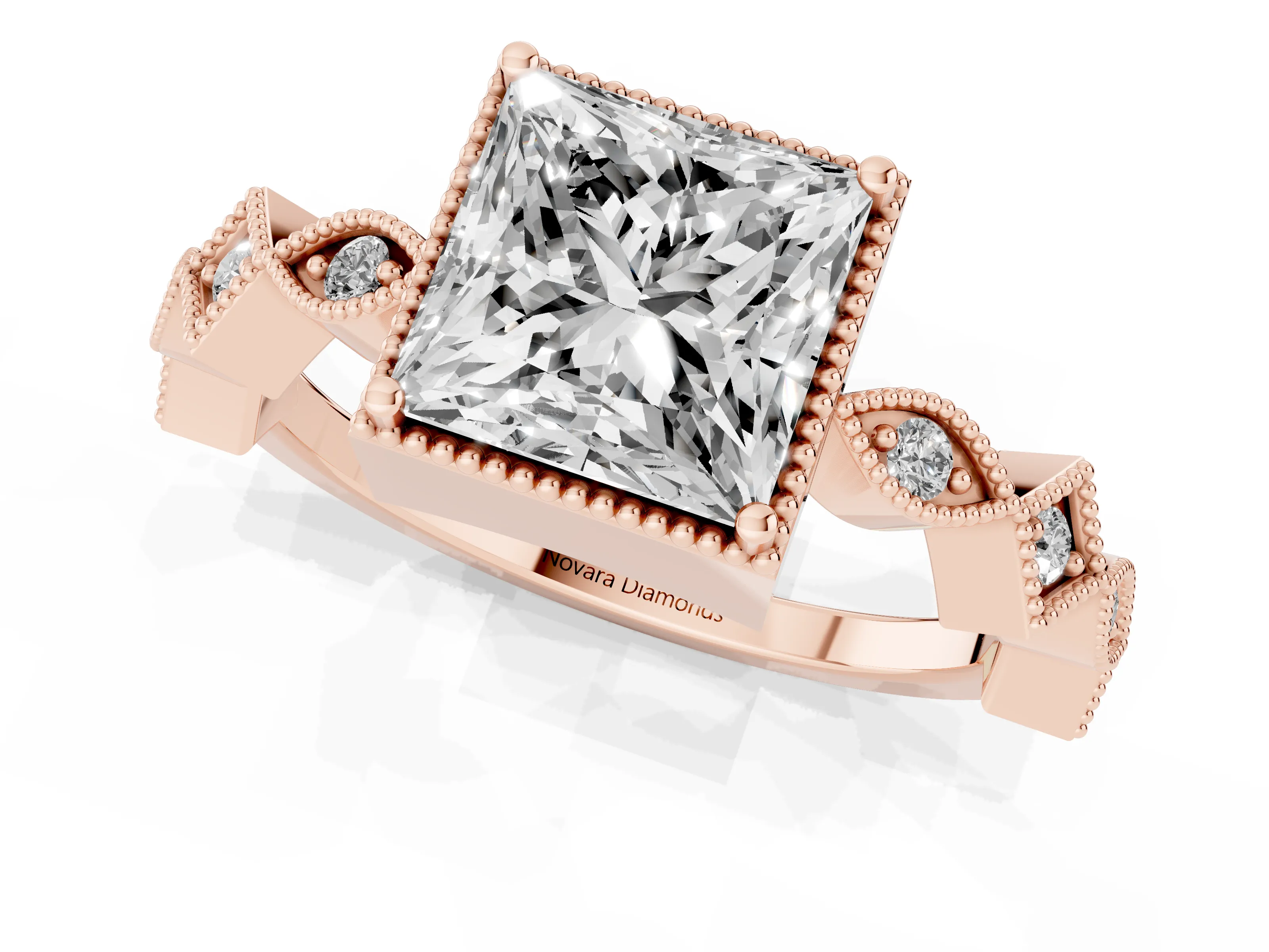 Princess Cut Diamond Milgrain Marquise Twist Band Ring Set in Rose gold with Prong Setting