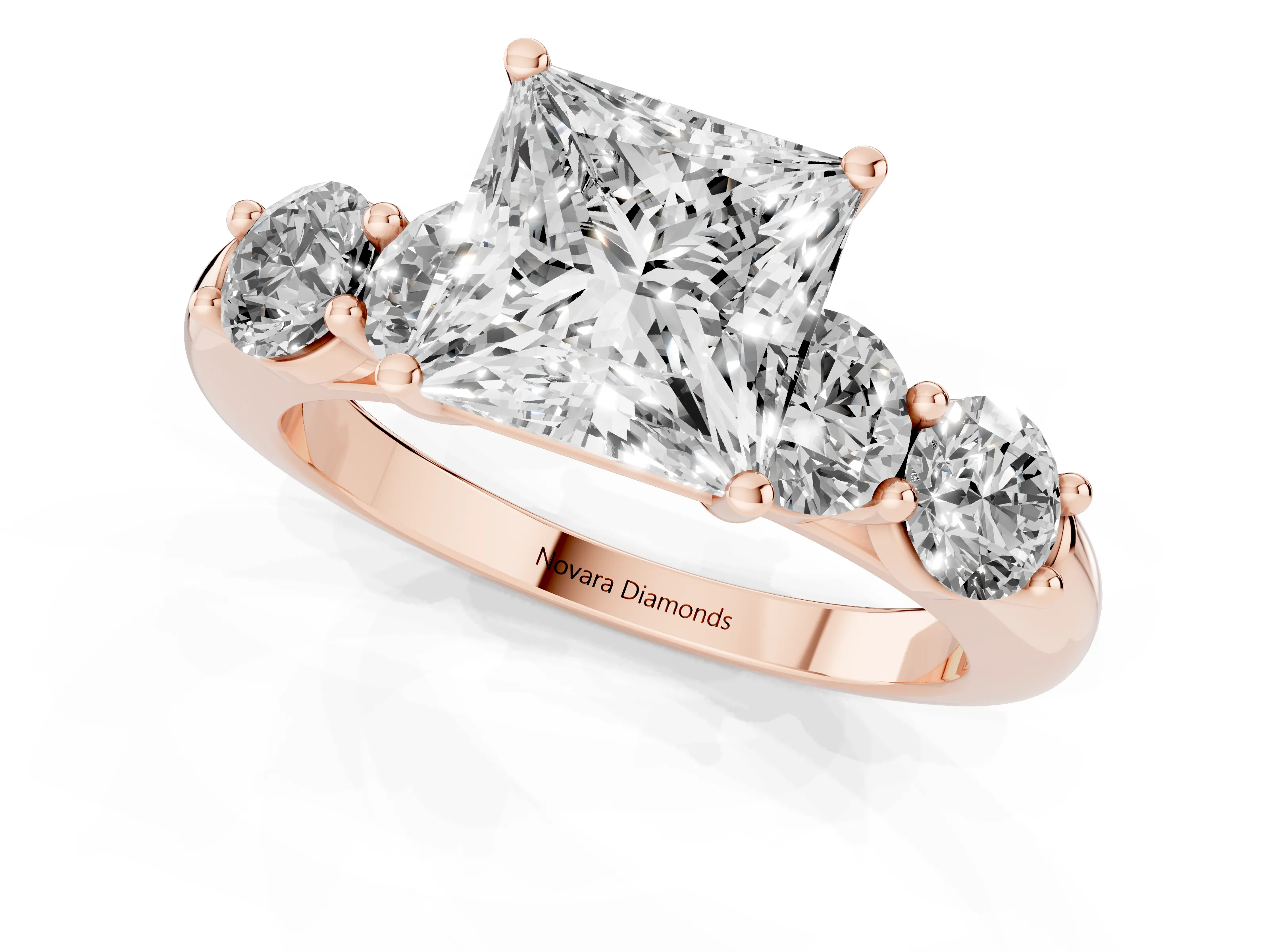 Princess Cut Diamond Five-Stone Prong Set Ring Set in Rose gold with Classic Band