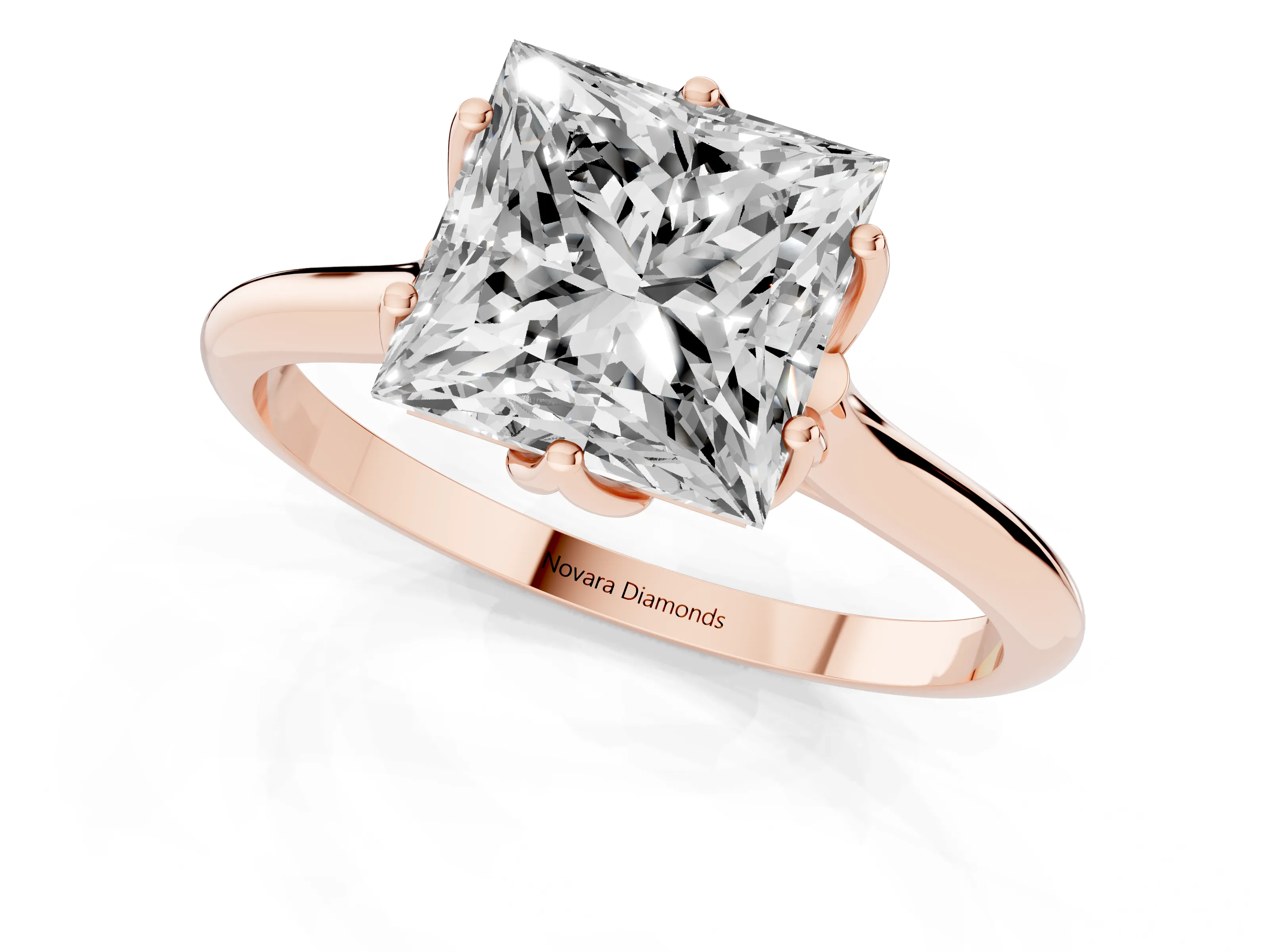 Princess Cut Diamond Solitaire Cathedral Ring Set in Rose gold with Prong Setting