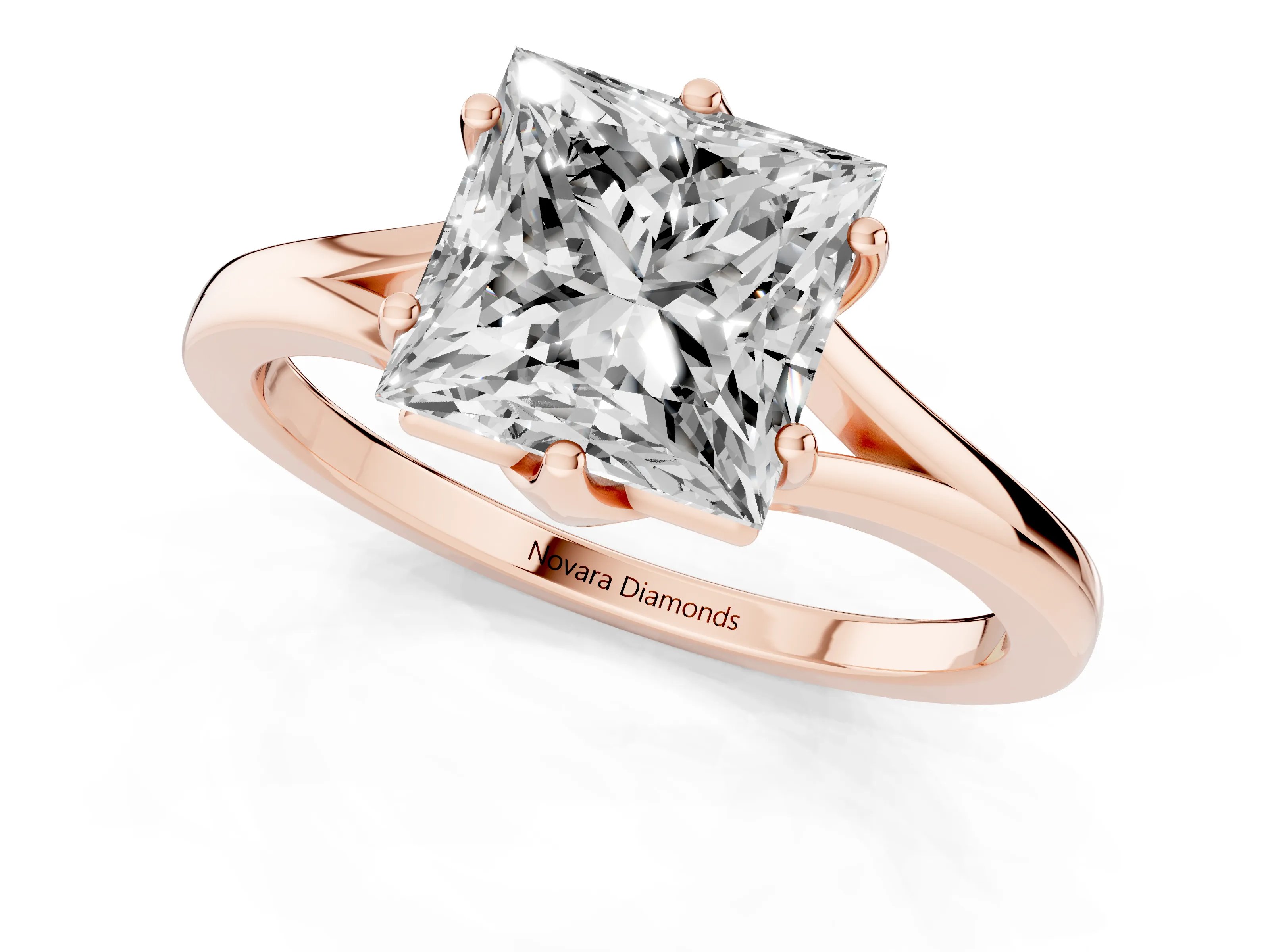 Princess Cut Diamond Solitaire Ring Set in Rose gold with Polished Tapered Band and Prong Setting – second view