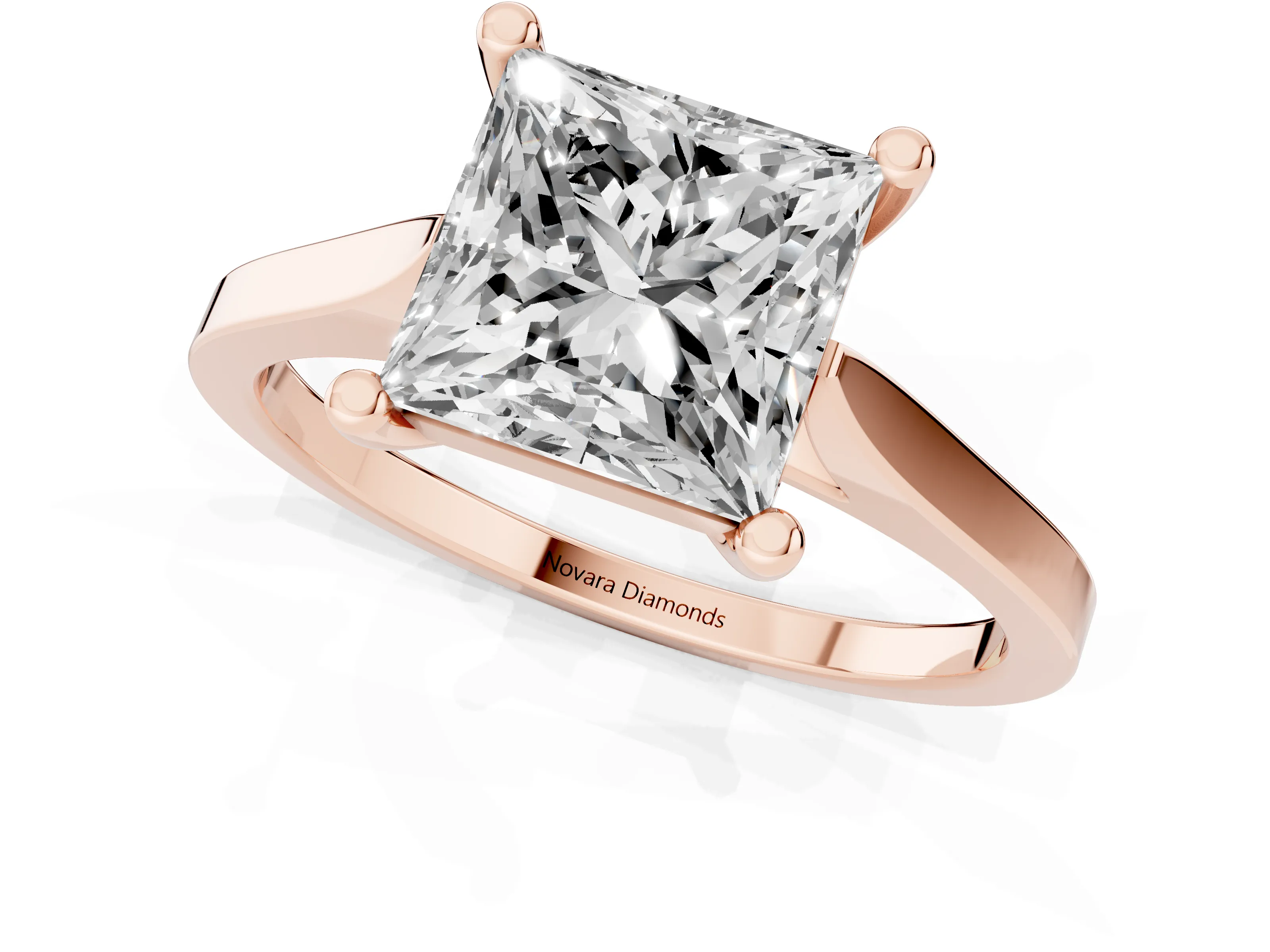 Princess Cut Diamond Solitaire Ring Set in Rose gold with Prong Setting and Tapered Band
