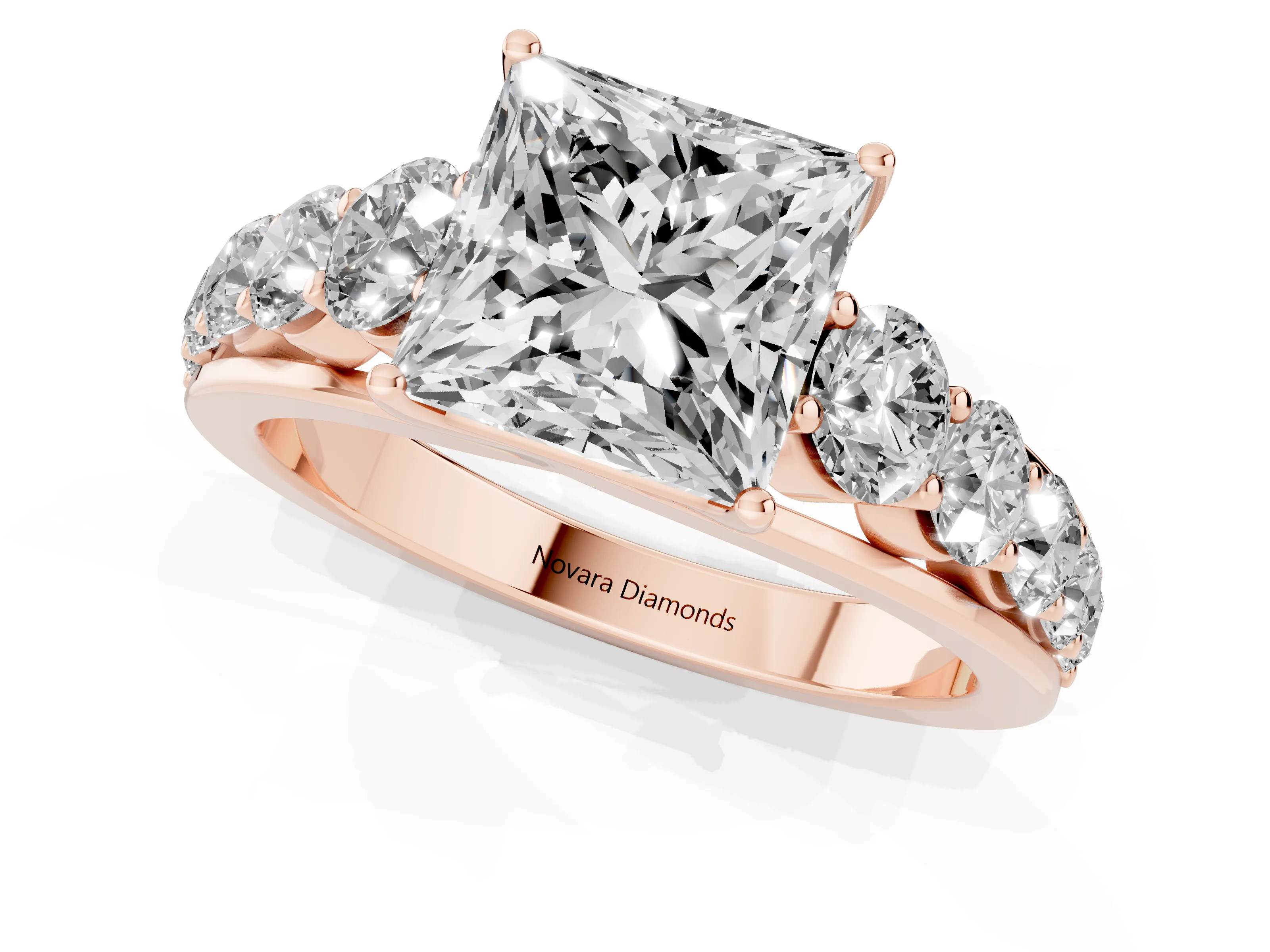Princess Cut Diamond Solitaire Ring Set in Rose gold with Pavé-Set Band and Prong Setting – second view