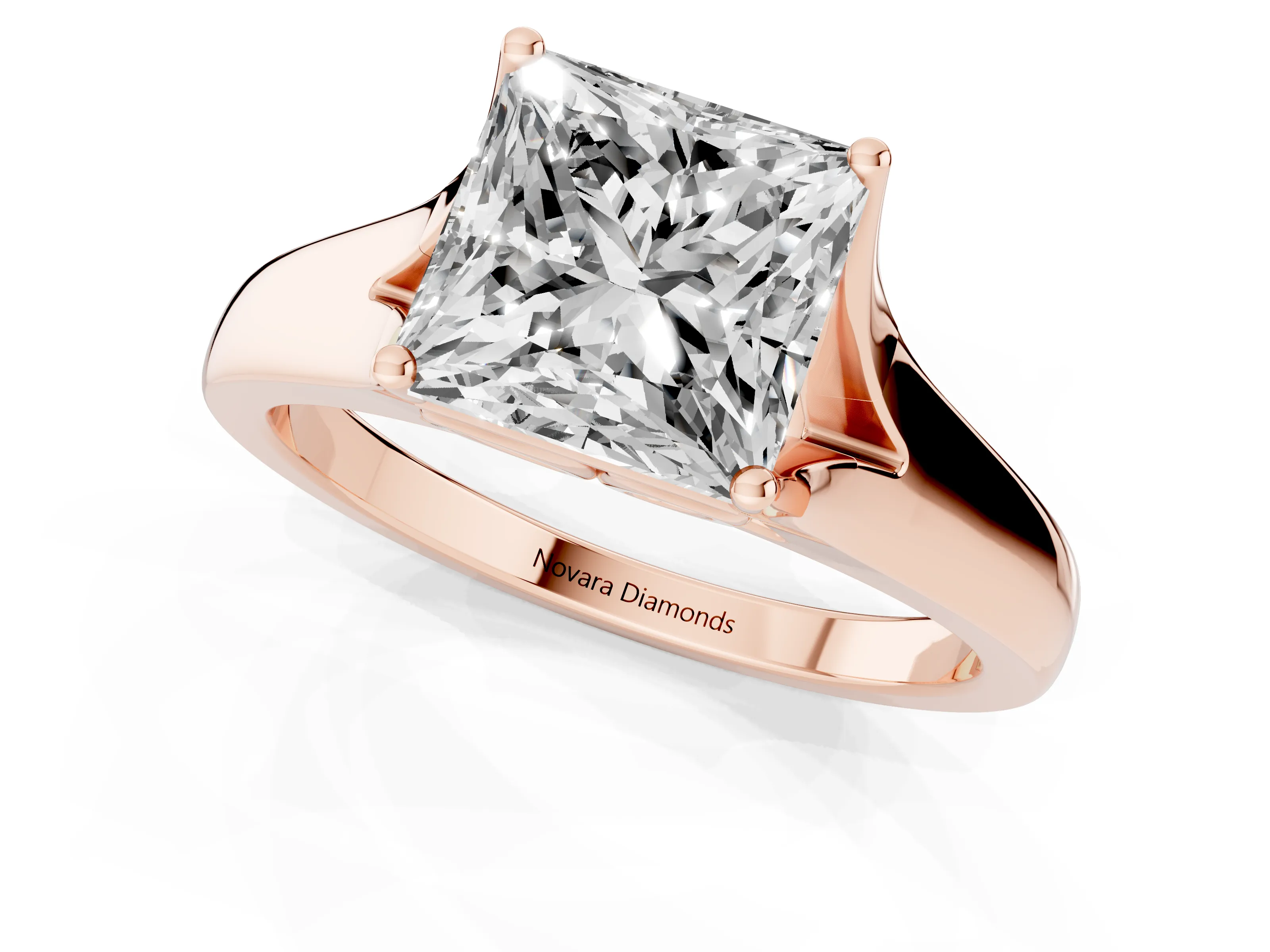 Princess Cut Diamond Solitaire Ring Set in Rose gold with Arched Cathedral Band and Prong Setting