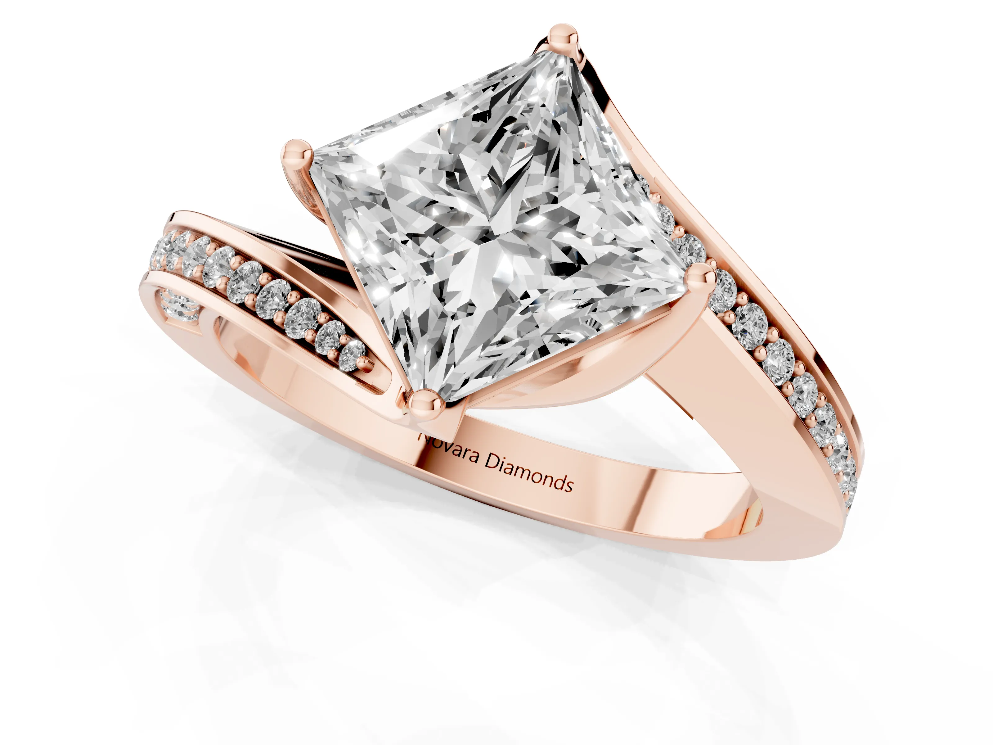 Princess Cut Diamond Solitaire Ring Set in Rose gold with Intertwined Pavé Twist Band