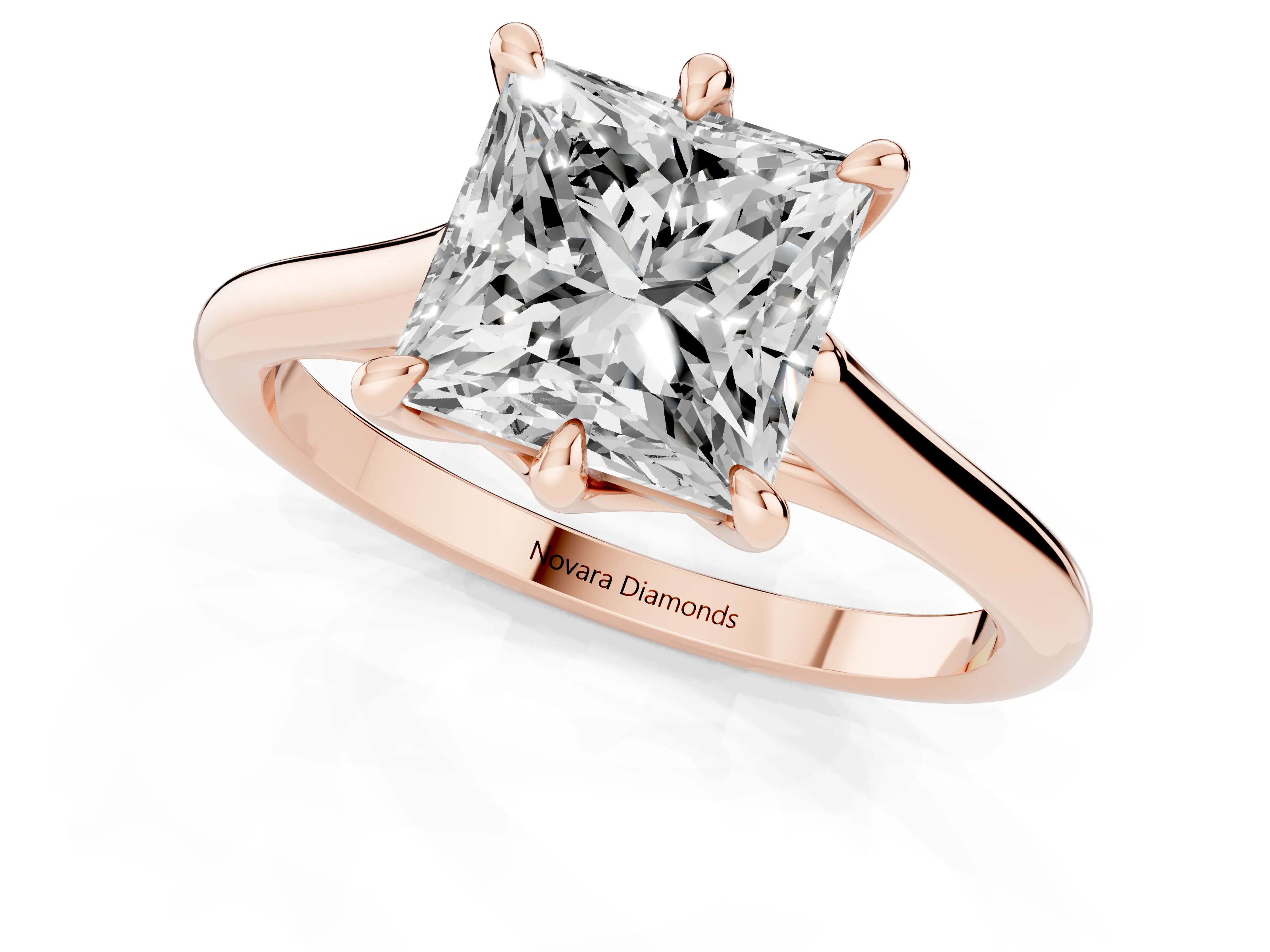 Princess Cut Diamond Solitaire Engagement Ring Set in Rose gold with Prong Setting and Plain Classic Band – second view