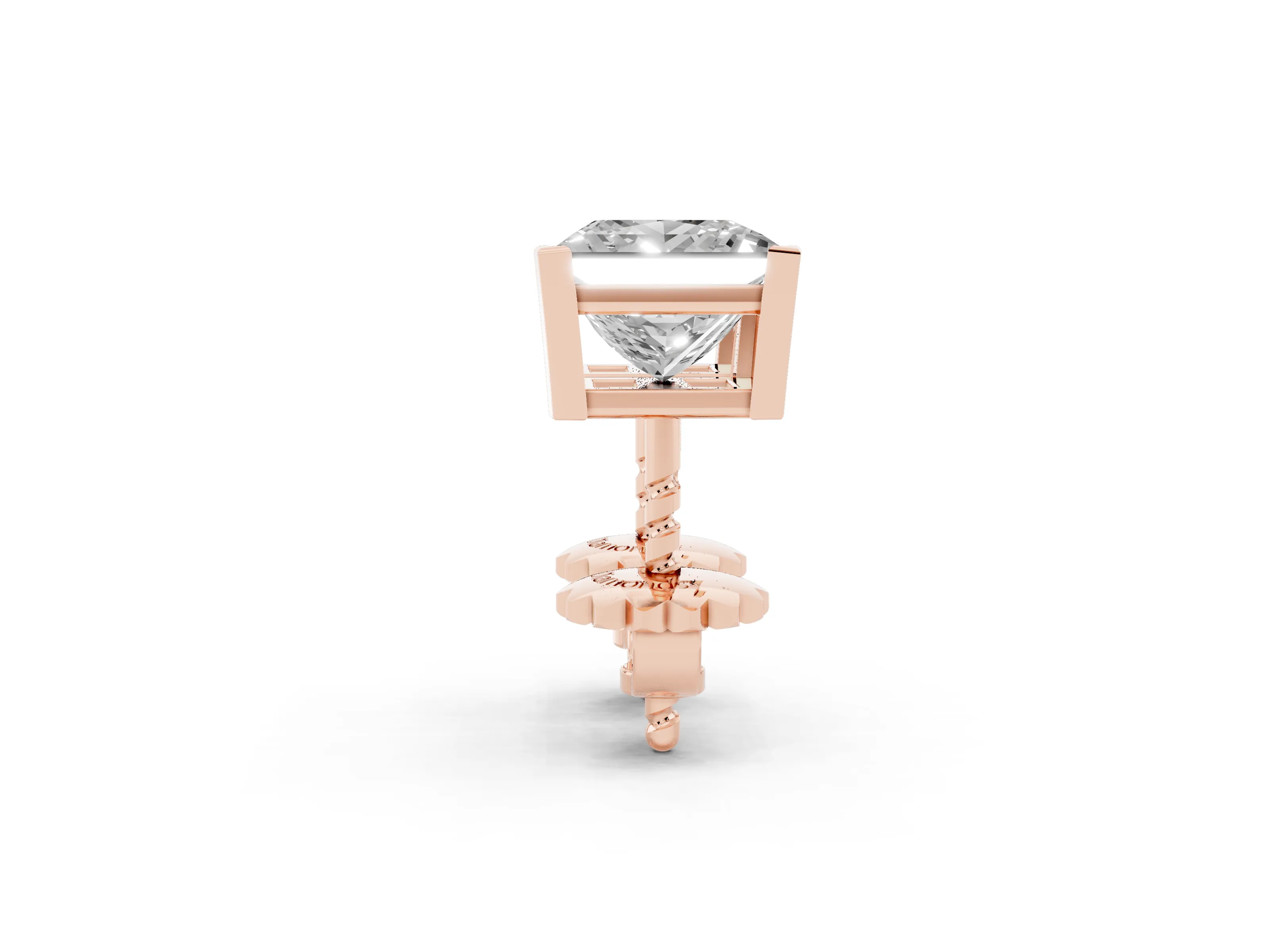 Princess Cut Diamond Solitaire Stud Earrings Set in Rose gold with Basket Setting