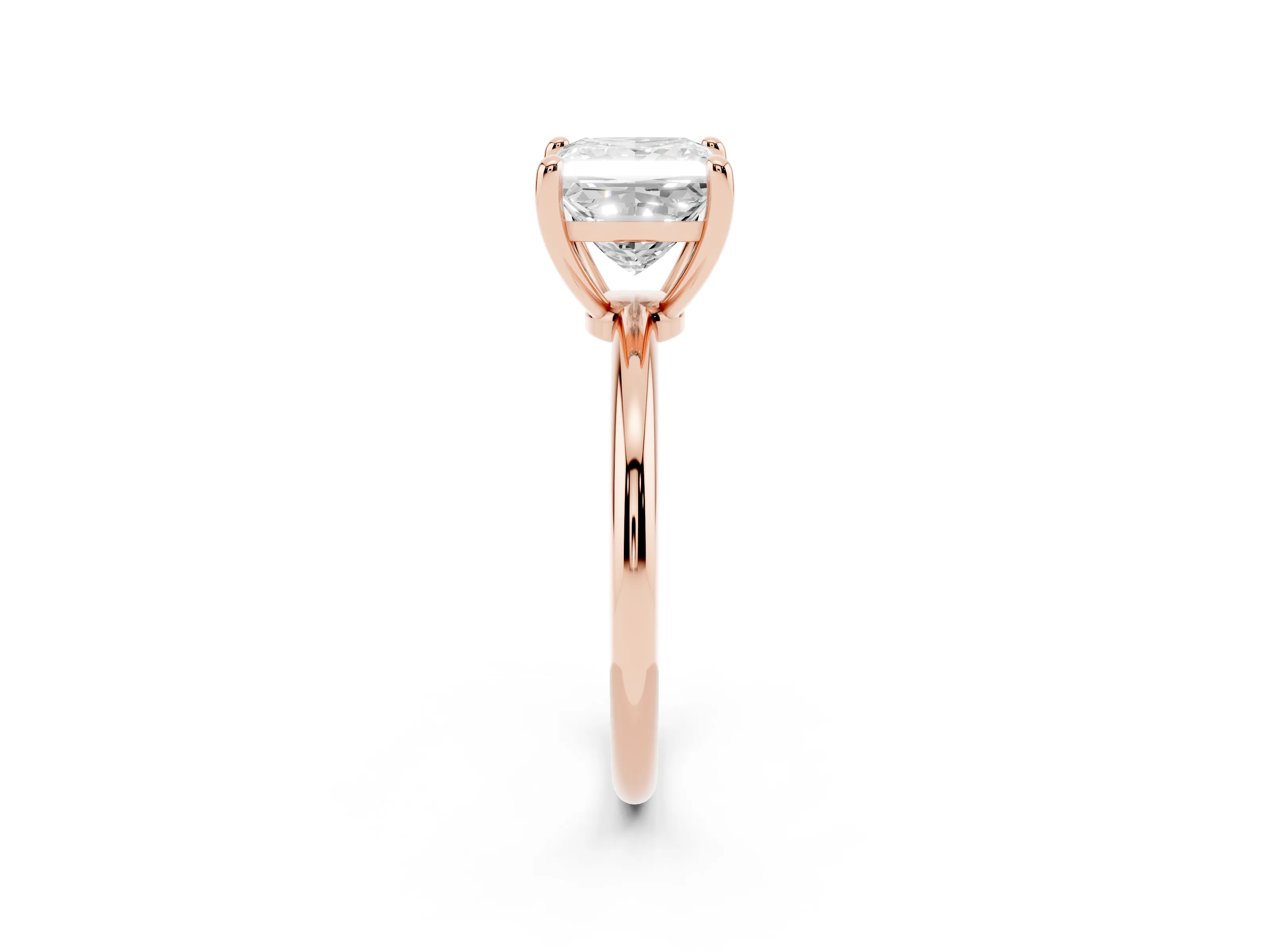 Princess Cut Diamond Solitaire Ring Set in Rose gold with Secure Prong Setting on a Classic Band