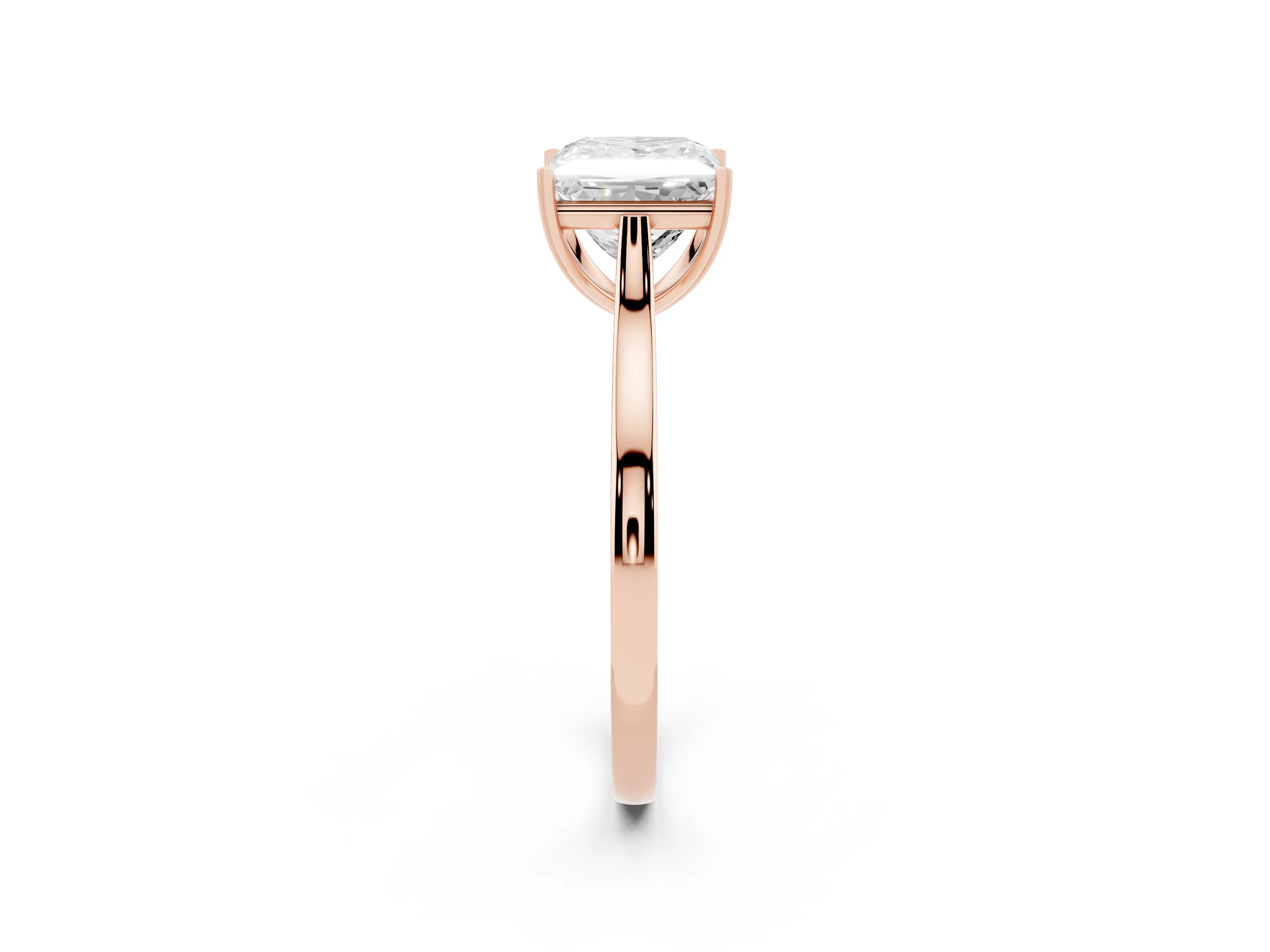 Princess Cut Diamond Solitaire Heart Prong Engagement Ring Set in Rose gold with Tapered Band