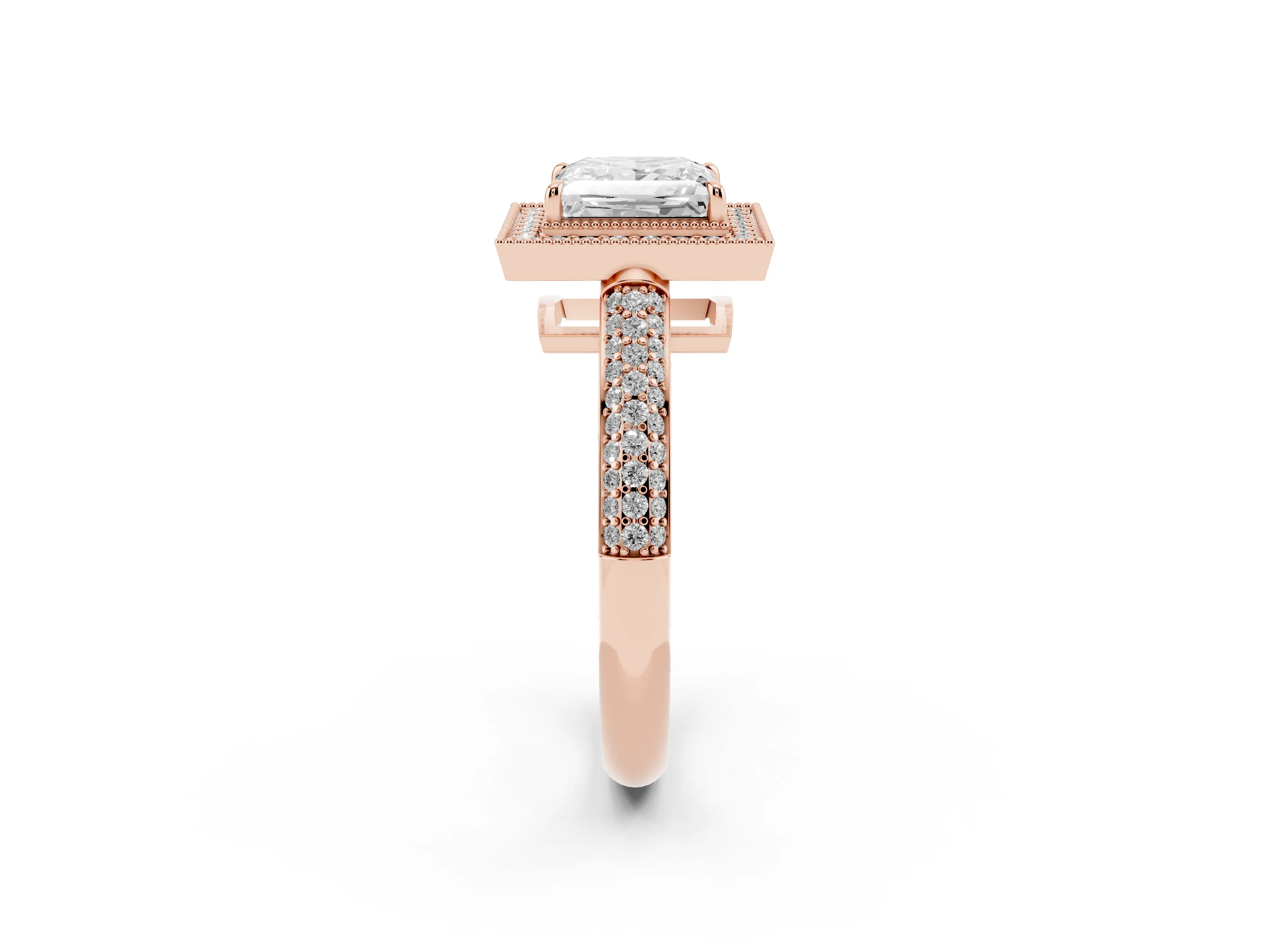 Princess Cut Diamond Halo Pavé Band Set in Rose gold with Prong Setting