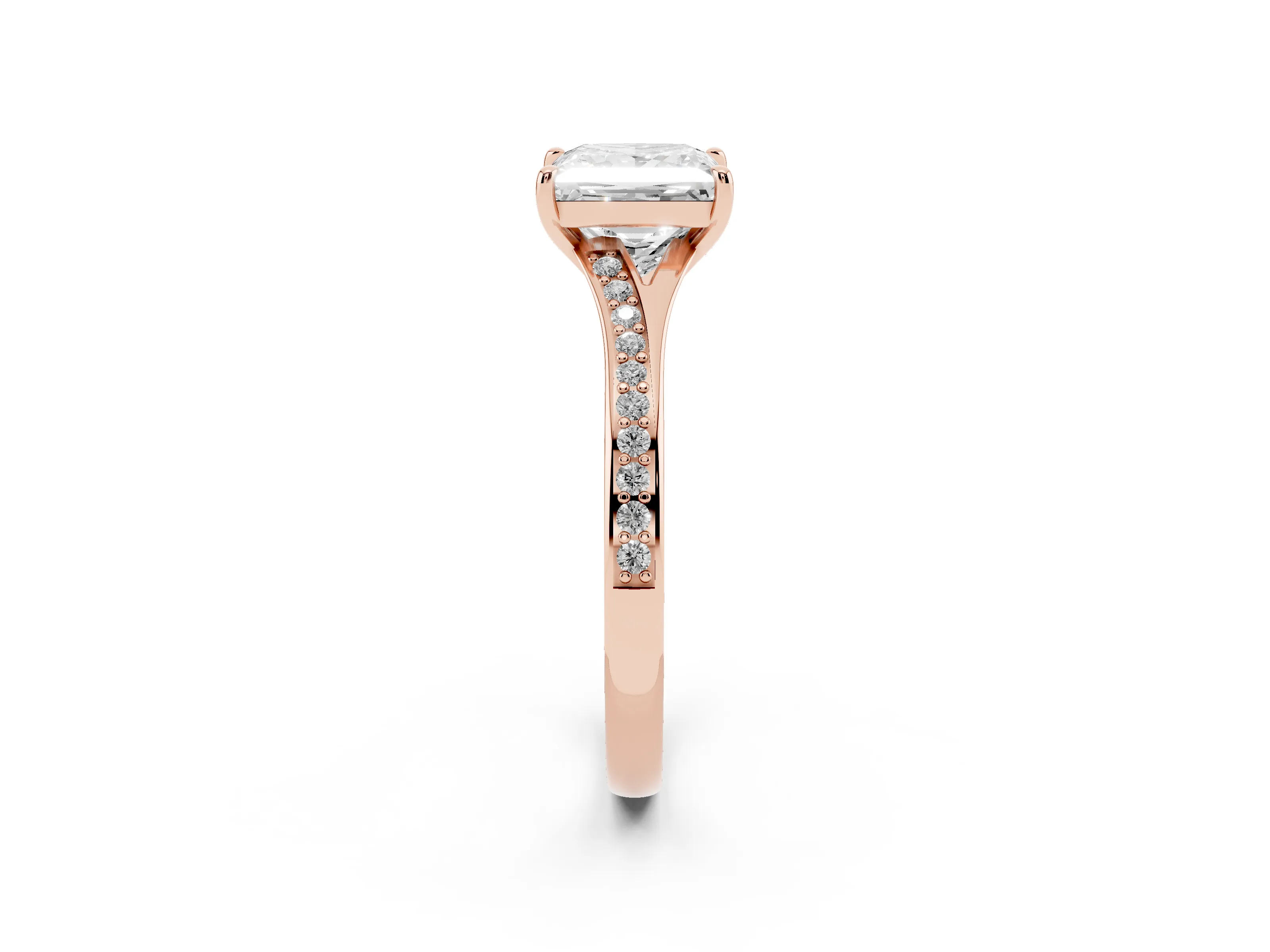 Princess Cut Diamond Solitaire Ring Set in Rose gold with Pavé Accent Band and Classic Prong Setting