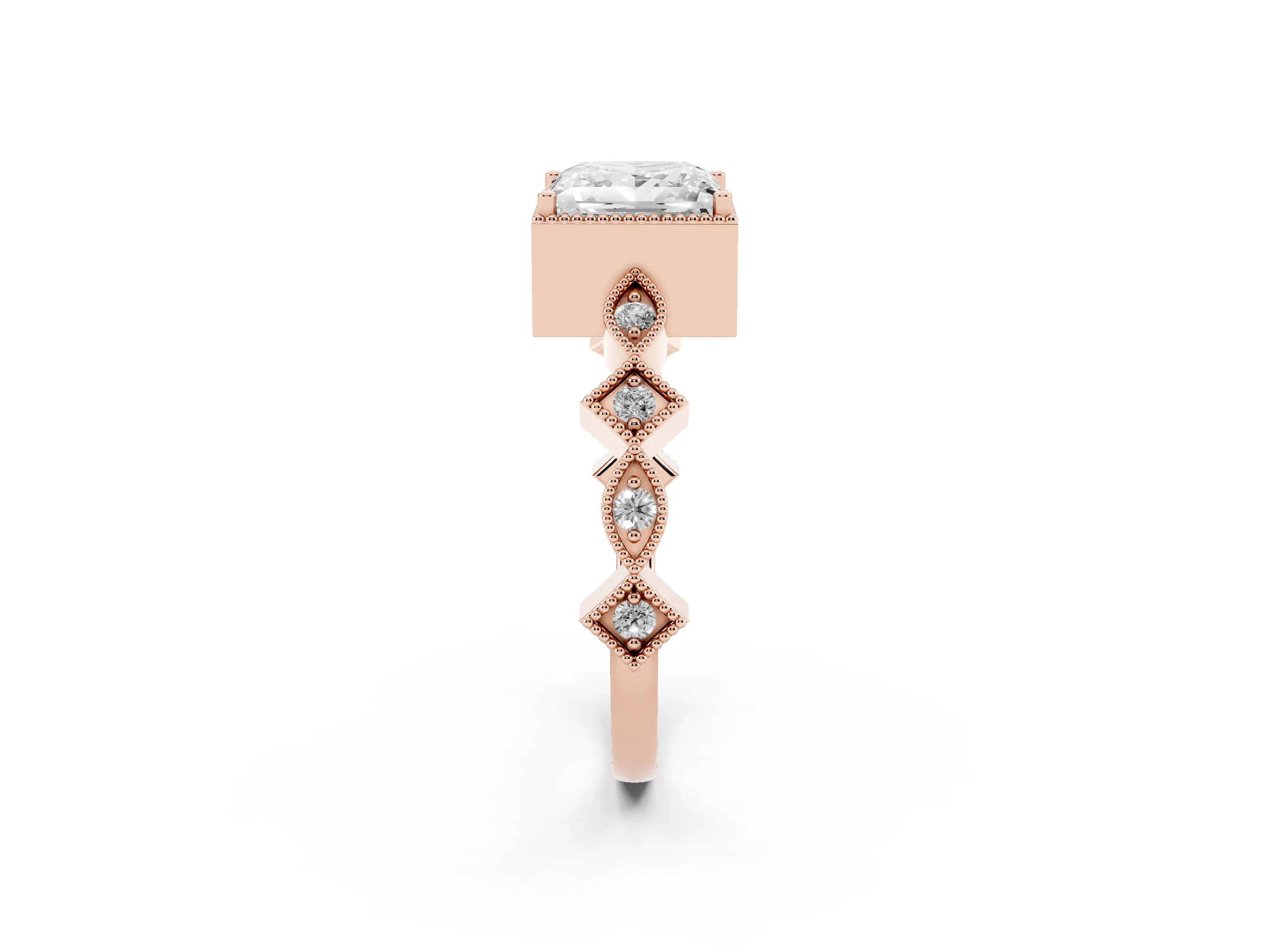 Princess Cut Diamond Milgrain Marquise Twist Band Ring Set in Rose gold with Prong Setting