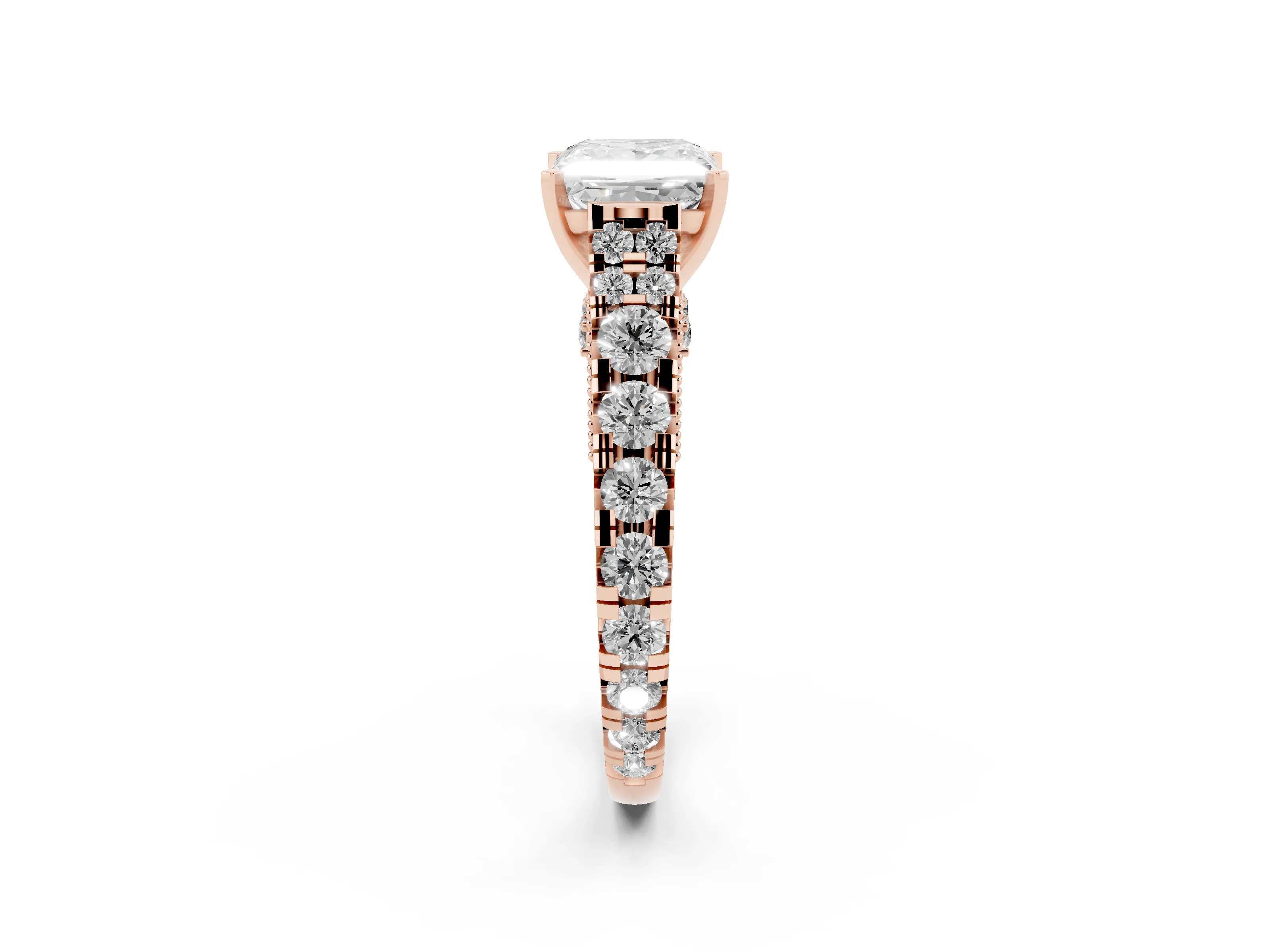 Princess Cut Diamond Classic Solitaire Ring Set in Rose gold with Pavé Band and Prong Setting