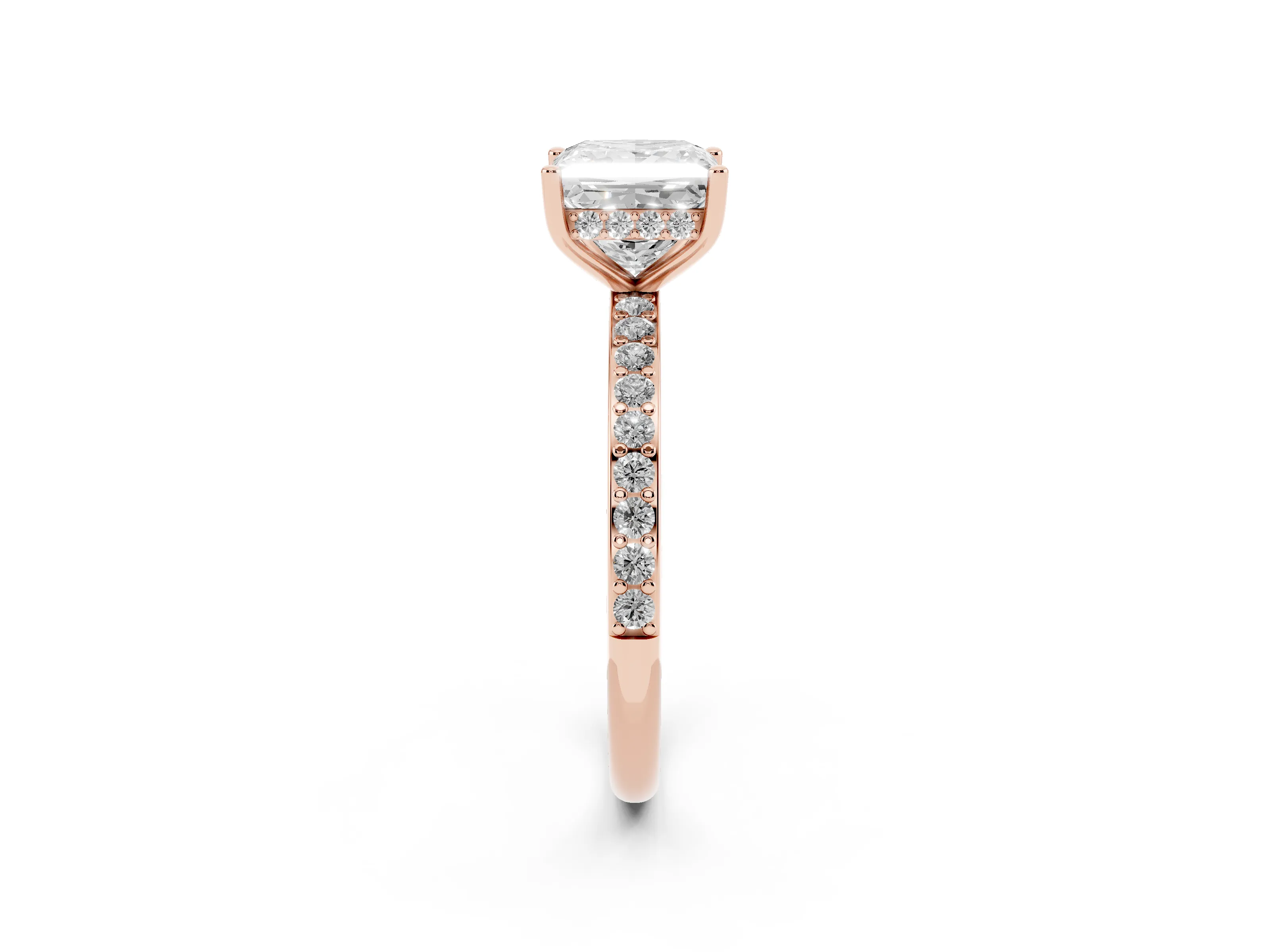 Princess Cut Diamond Pavé Band Ring Set in Rose gold with Prong-Set Center Stone