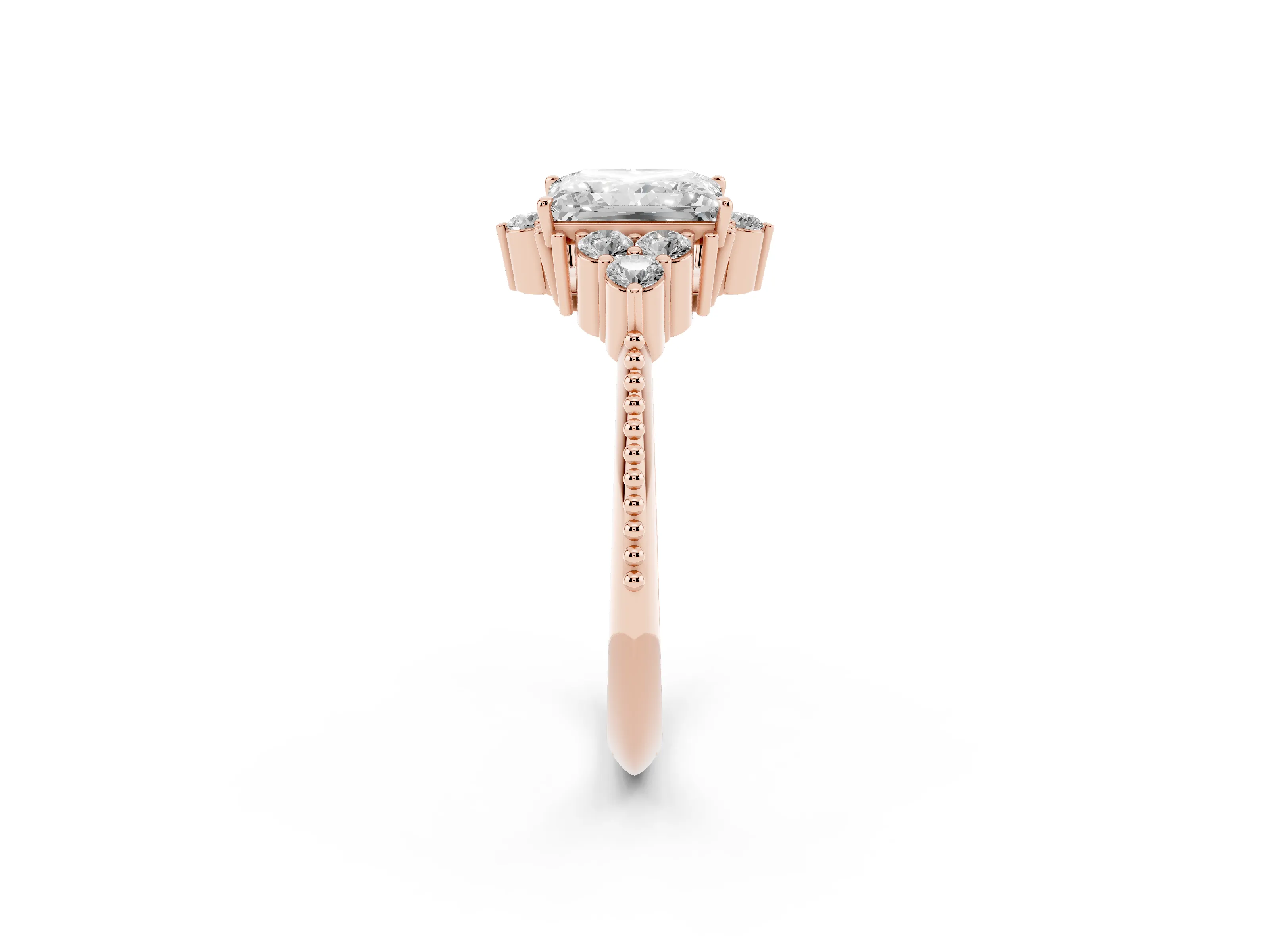 Princess Cut Diamond Cluster Ring Set in Rose gold with Beaded Band