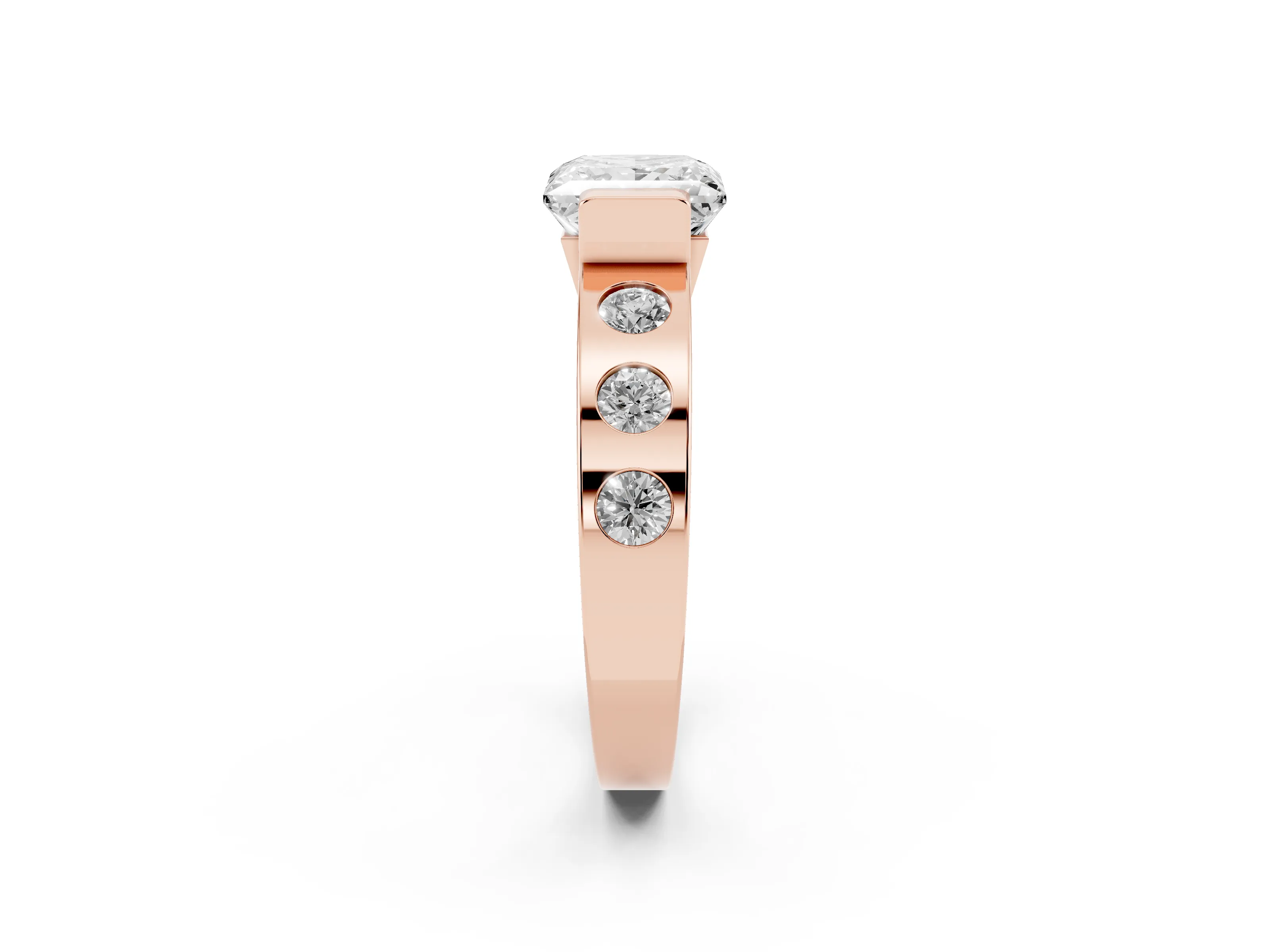 Princess Cut Diamond Channel-Set Band Ring Set in Rose gold with Bezel Prong Setting