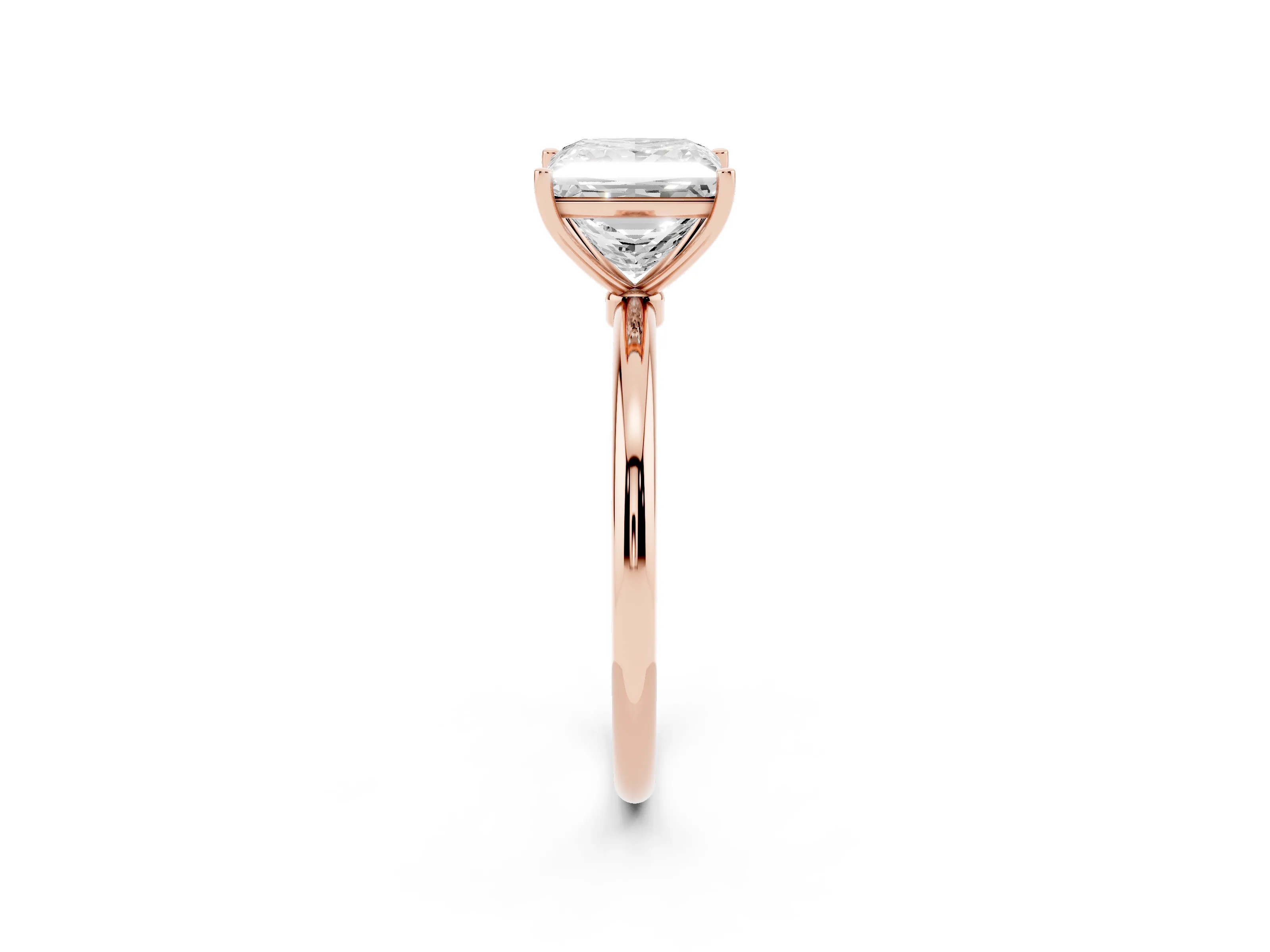 Princess Cut Diamond Solitaire Engagement Ring Set in Rose gold with Thin Band and Prong Setting