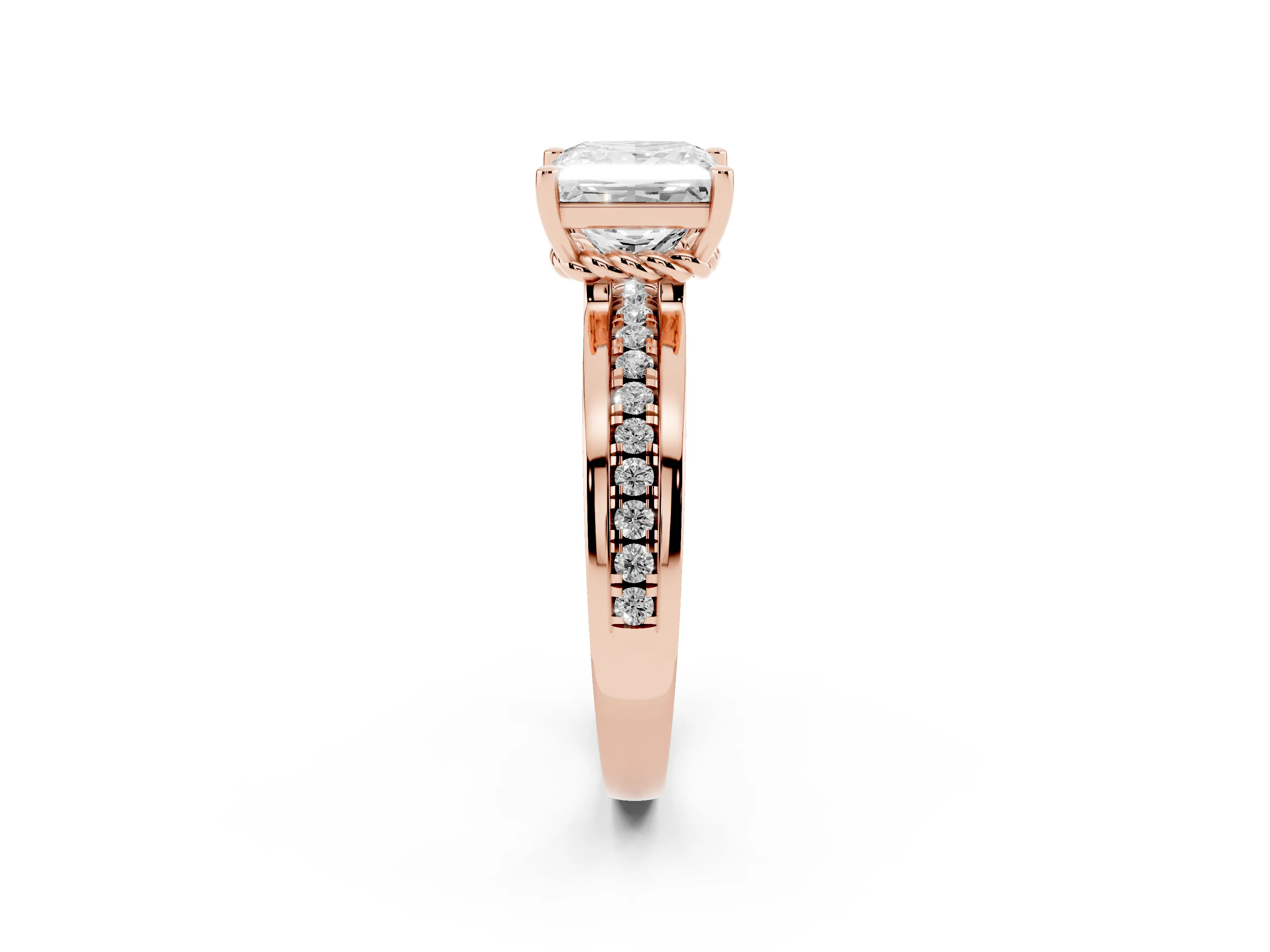 Princess Cut Diamond Solitaire Ring Set in Rose gold with Channel Set Band and Prong Setting