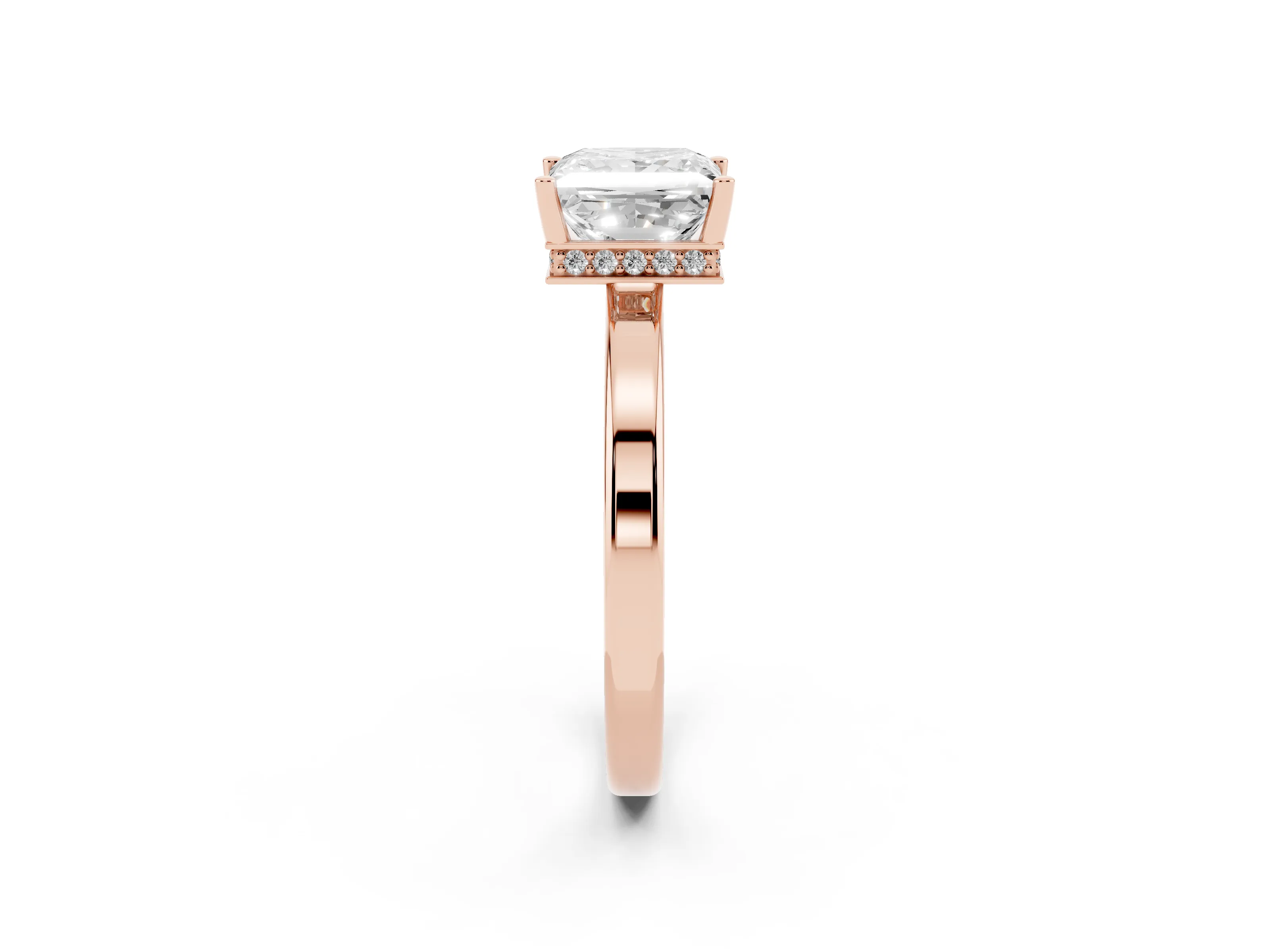 Princess Cut Diamond Solitaire Engagement Ring Set in Rose gold with Prong Setting on a Plain Band