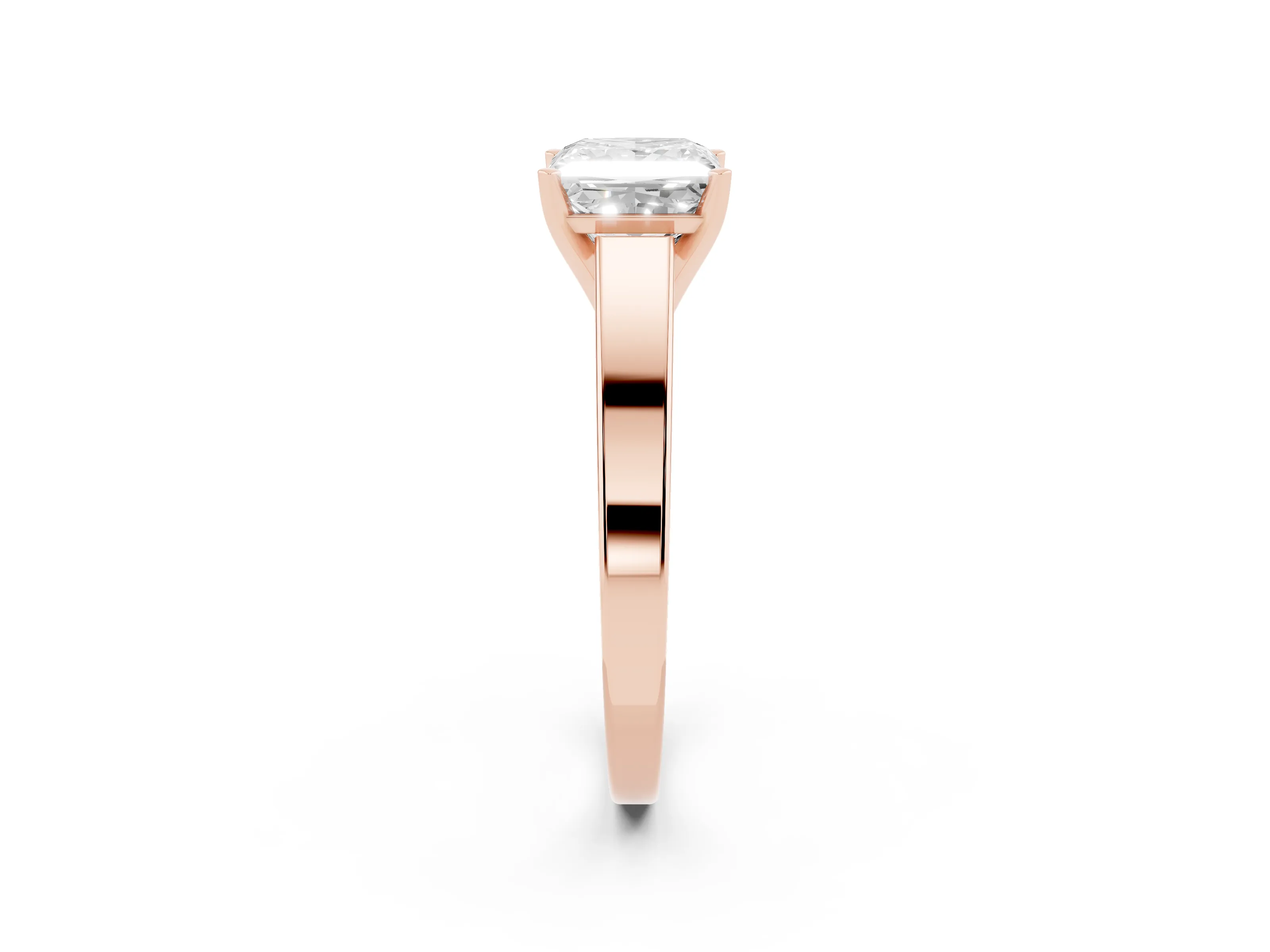 Princess Cut Diamond Solitaire Engagement Ring Set in Rose gold with Prong Setting and Tapered Band