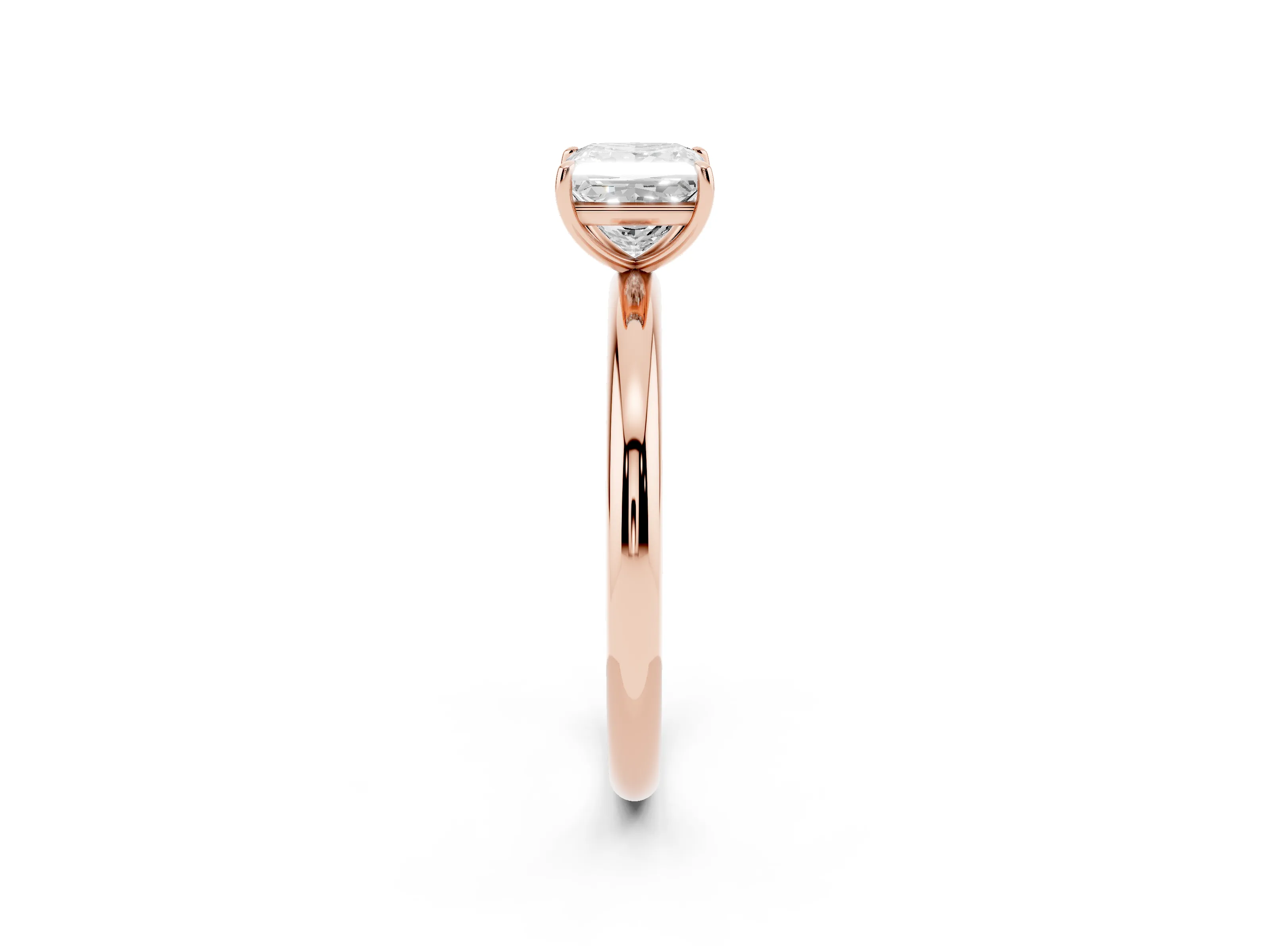 Princess Cut Diamond Solitaire Ring Set in Rose gold with Prong Setting on a Polished Plain Band