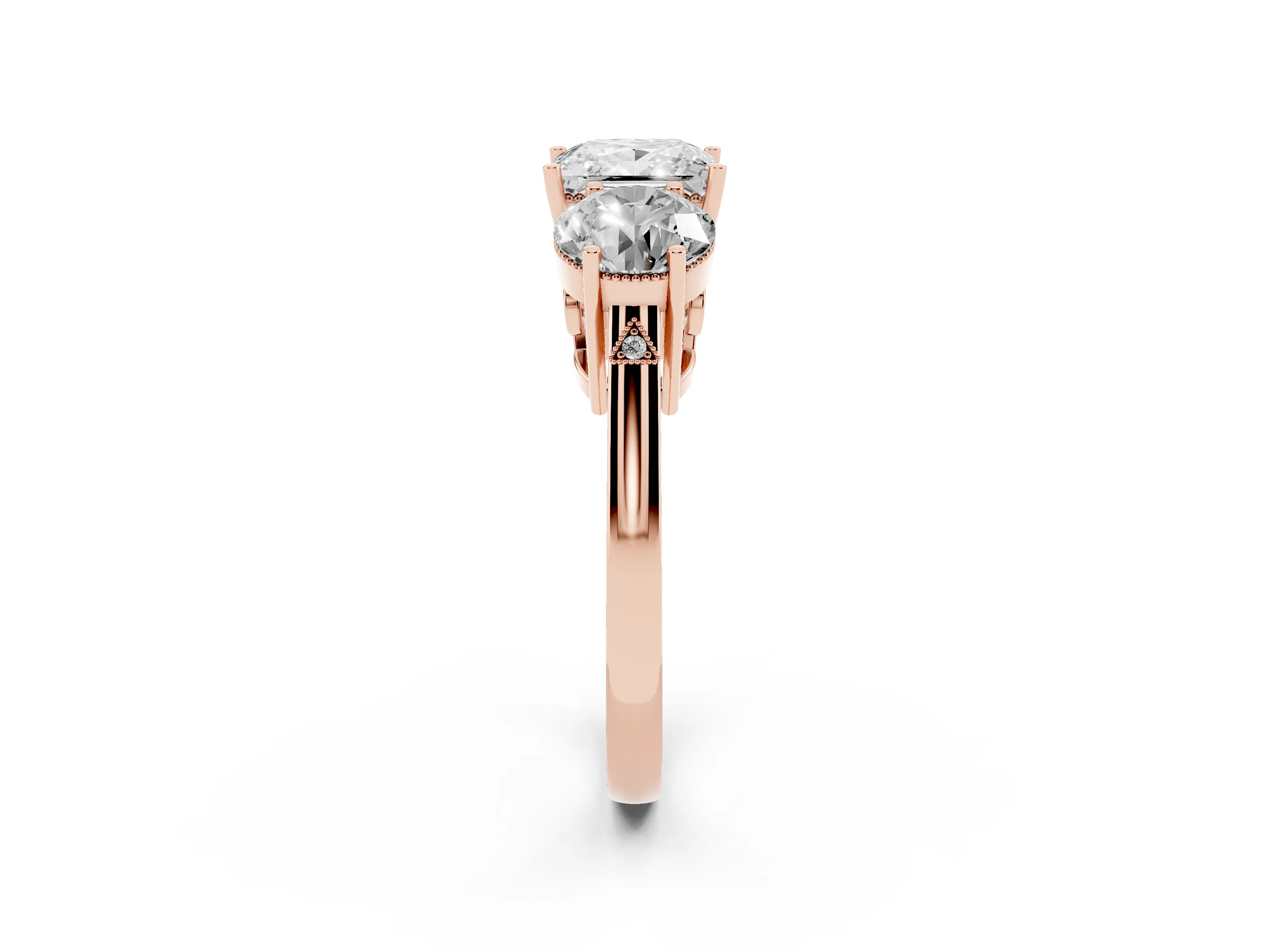 Princess Cut Diamond Three-Stone Engagement Ring Set in Rose gold with Polished Band