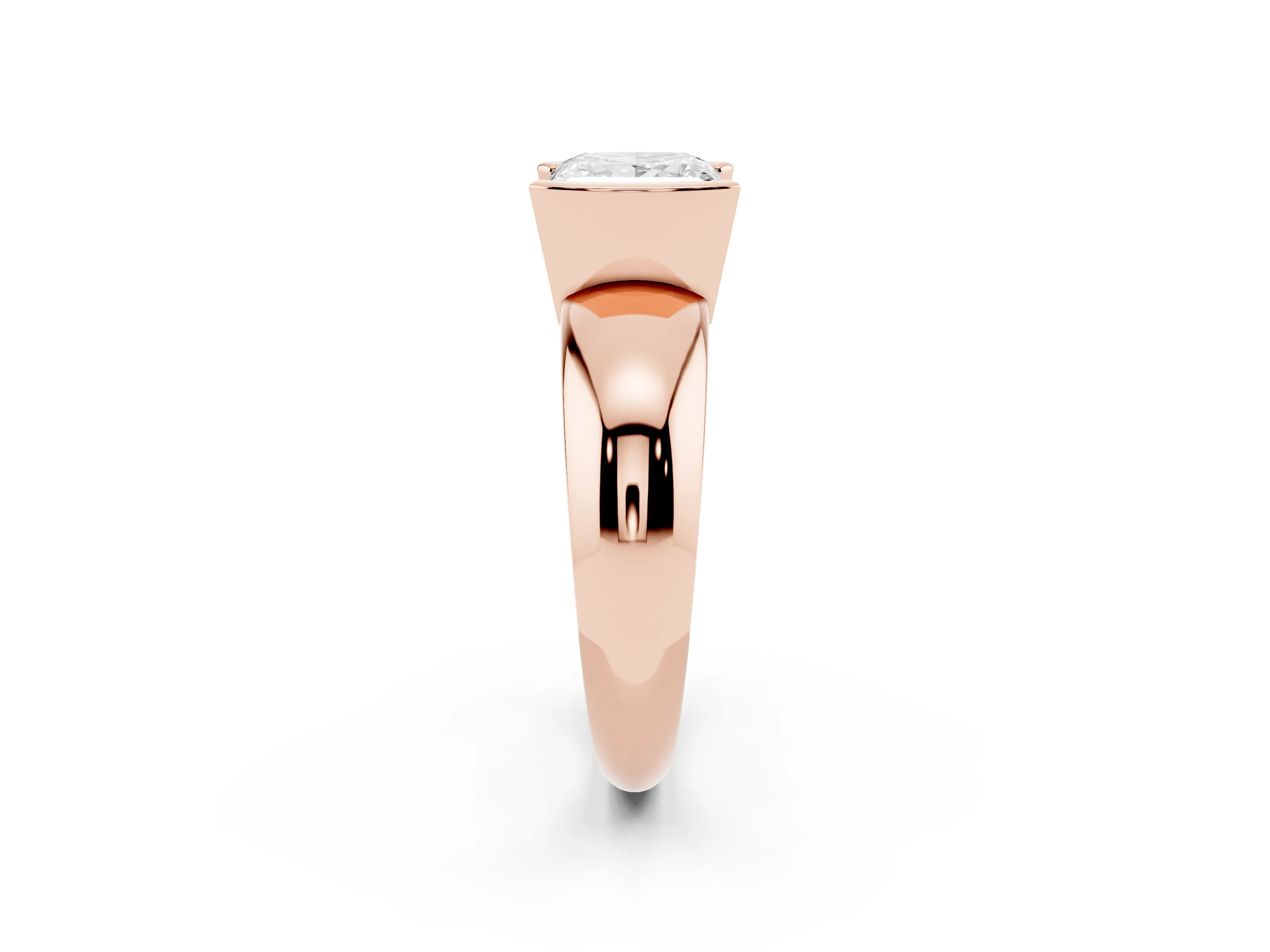 Princess Cut Diamond Solitaire Tension Set Ring Set in Rose gold with Wide Band