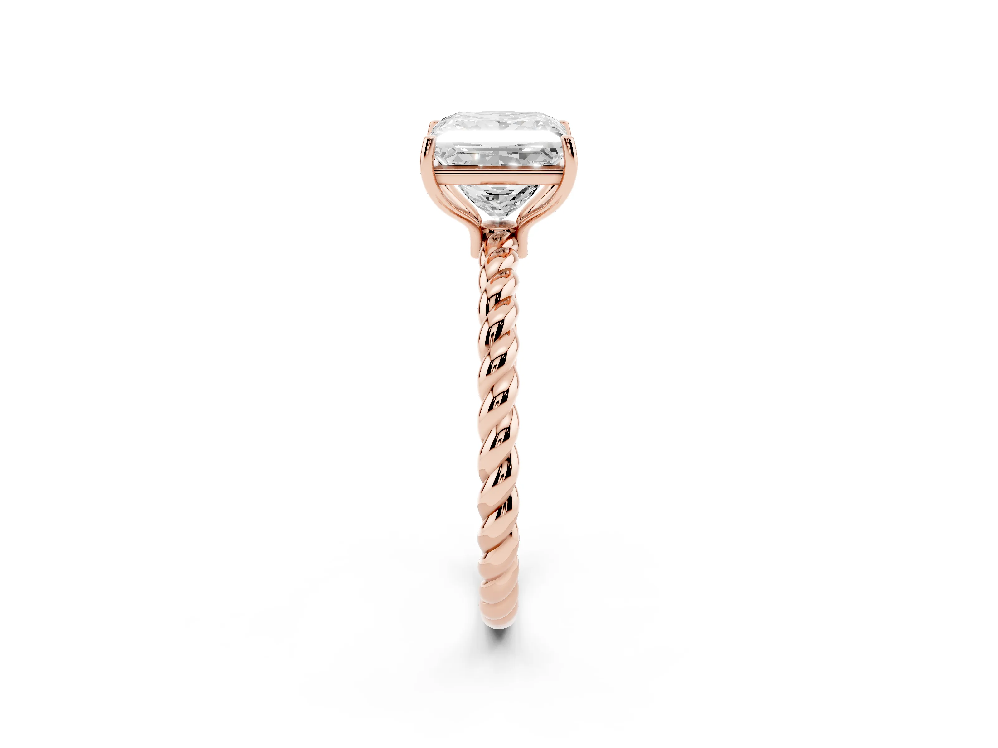 Princess Cut Diamond Solitaire Ring Set in Rose gold with Twist Band and Prong Setting
