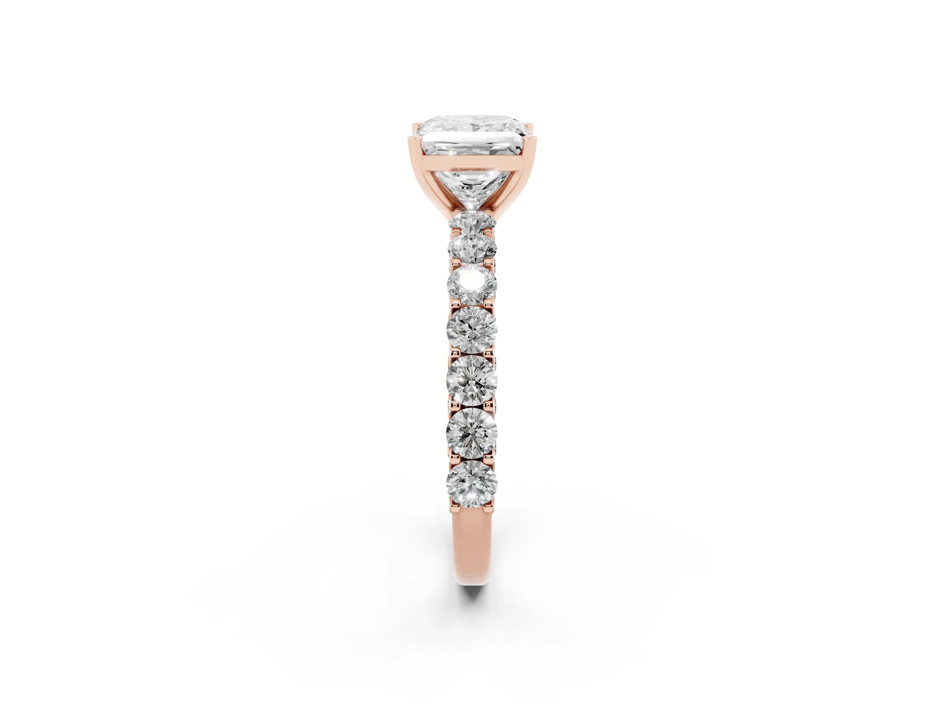 Princess Cut Diamond Solitaire Ring Set in Rose gold with Shared Prong Pavé Band