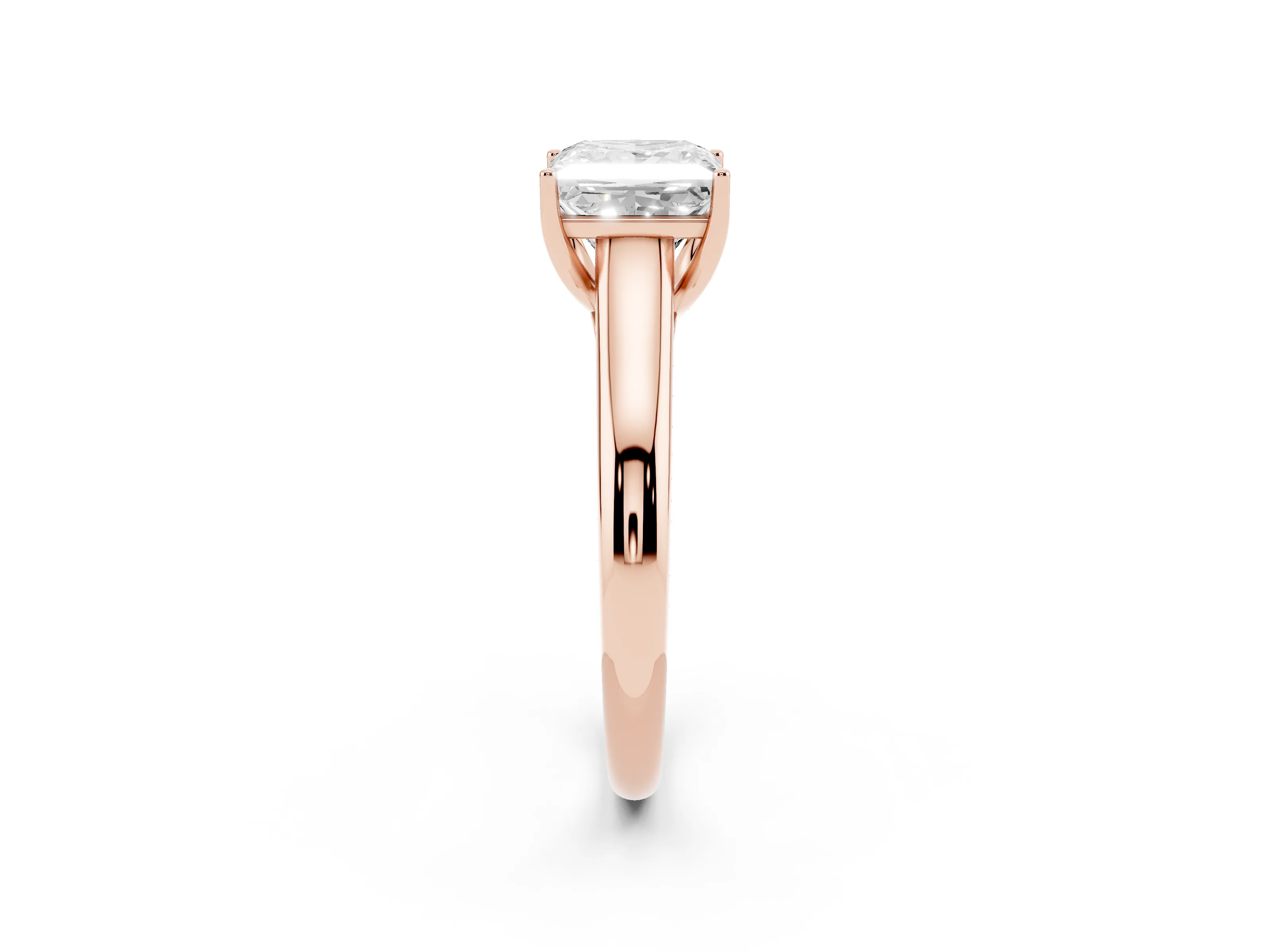 Princess Cut Diamond Solitaire Engagement Ring Set in Rose gold with Subtly Tapered Band and Prong Setting