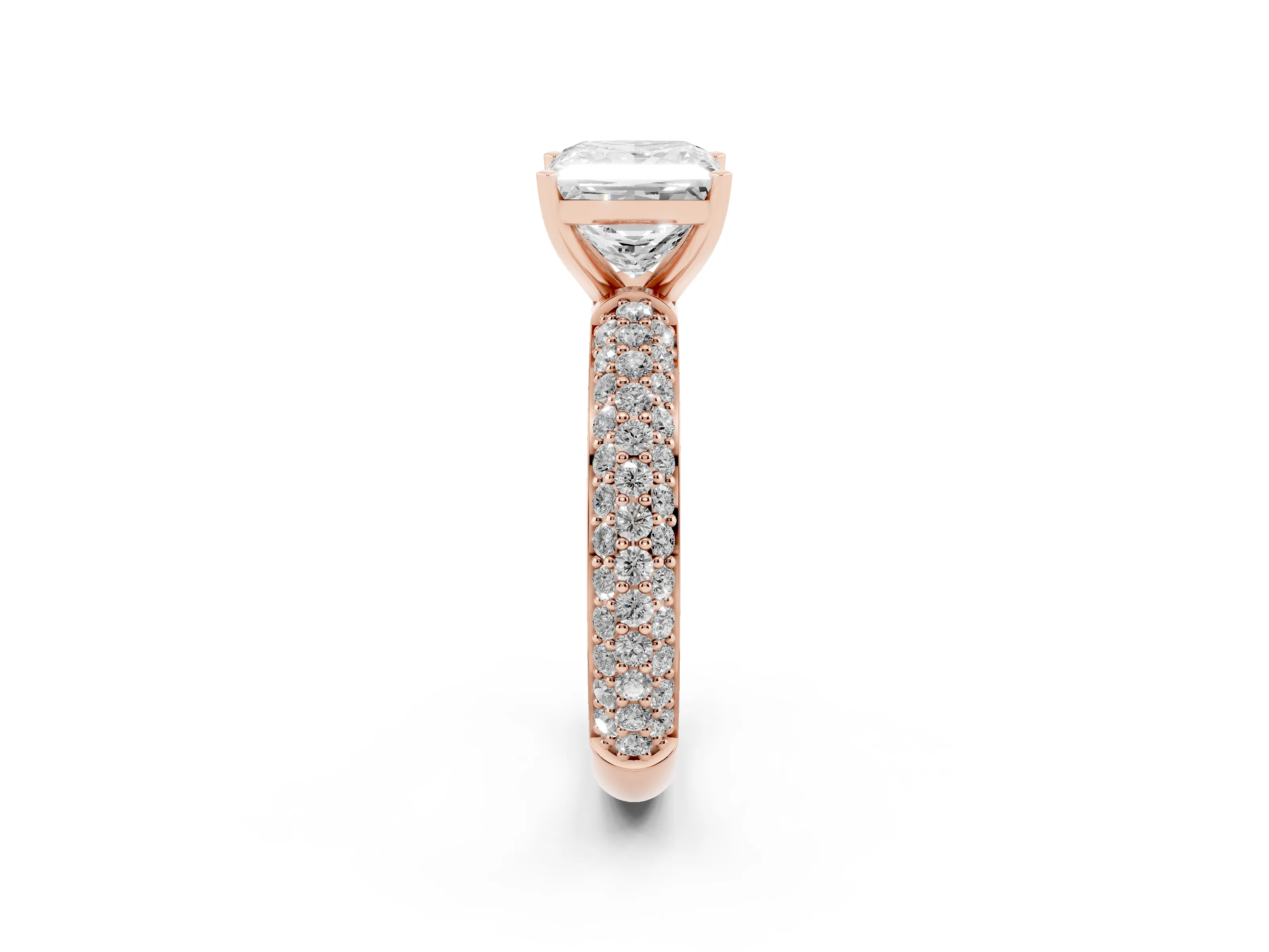 Princess Cut Diamond Solitaire Ring Set in Rose gold with Prong Setting and Pavé-Set Band