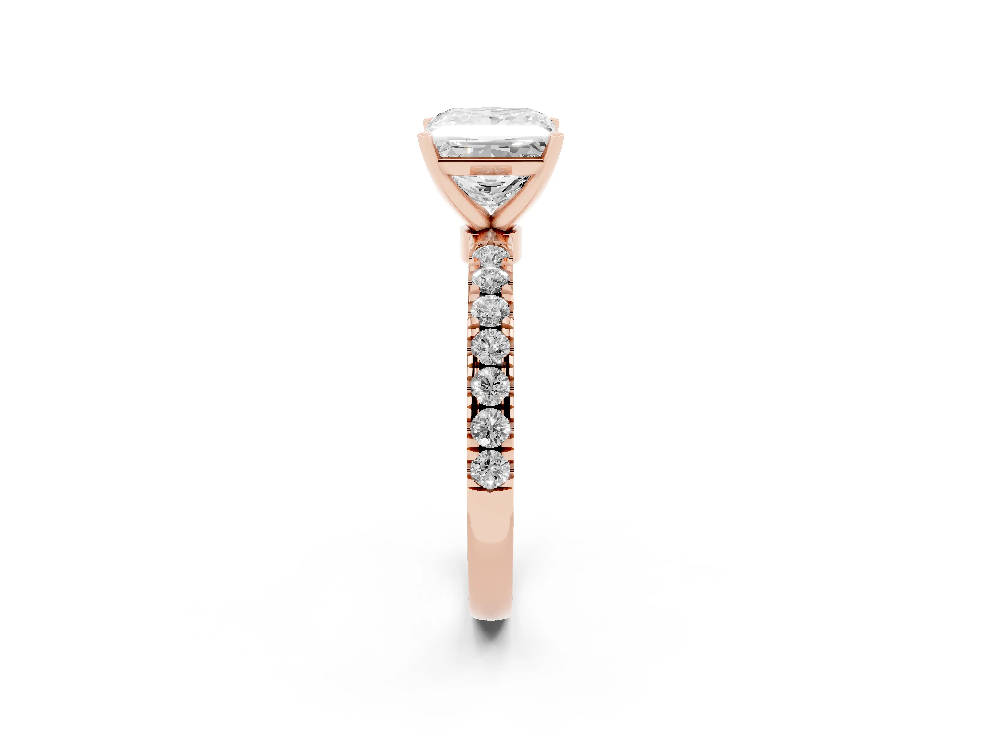 Princess Cut Diamond Solitaire Ring Set in Rose gold with Pavé Accents and Prong Setting
