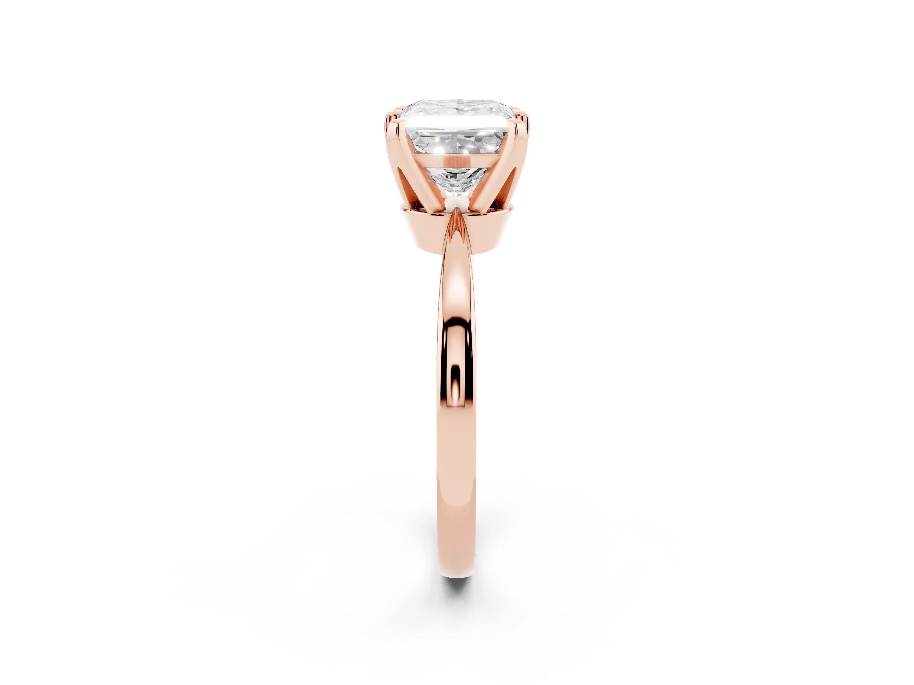 Princess Cut Diamond Solitaire Engagement Ring Set in Rose gold with Slim Tapered Solitaire Band