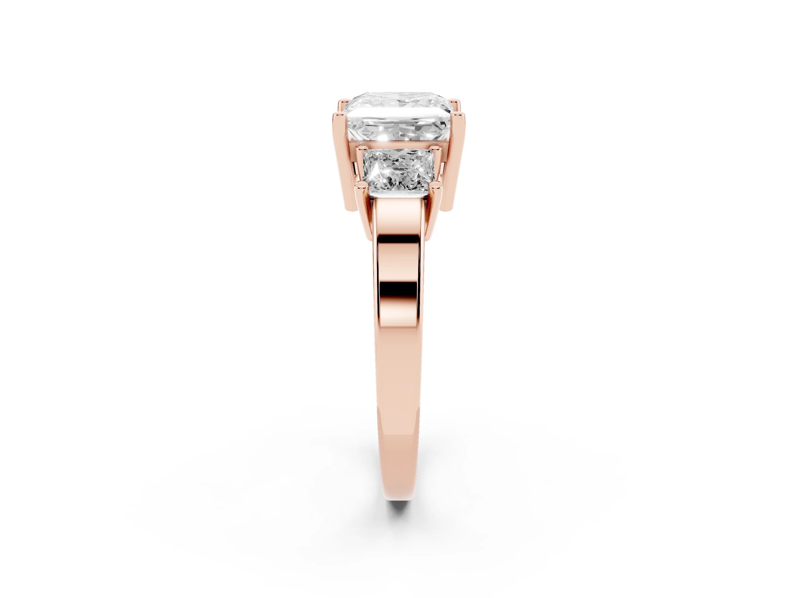 Three-Stone Princess Cut Diamond Solitaire Ring Set in Rose gold with Prong Setting