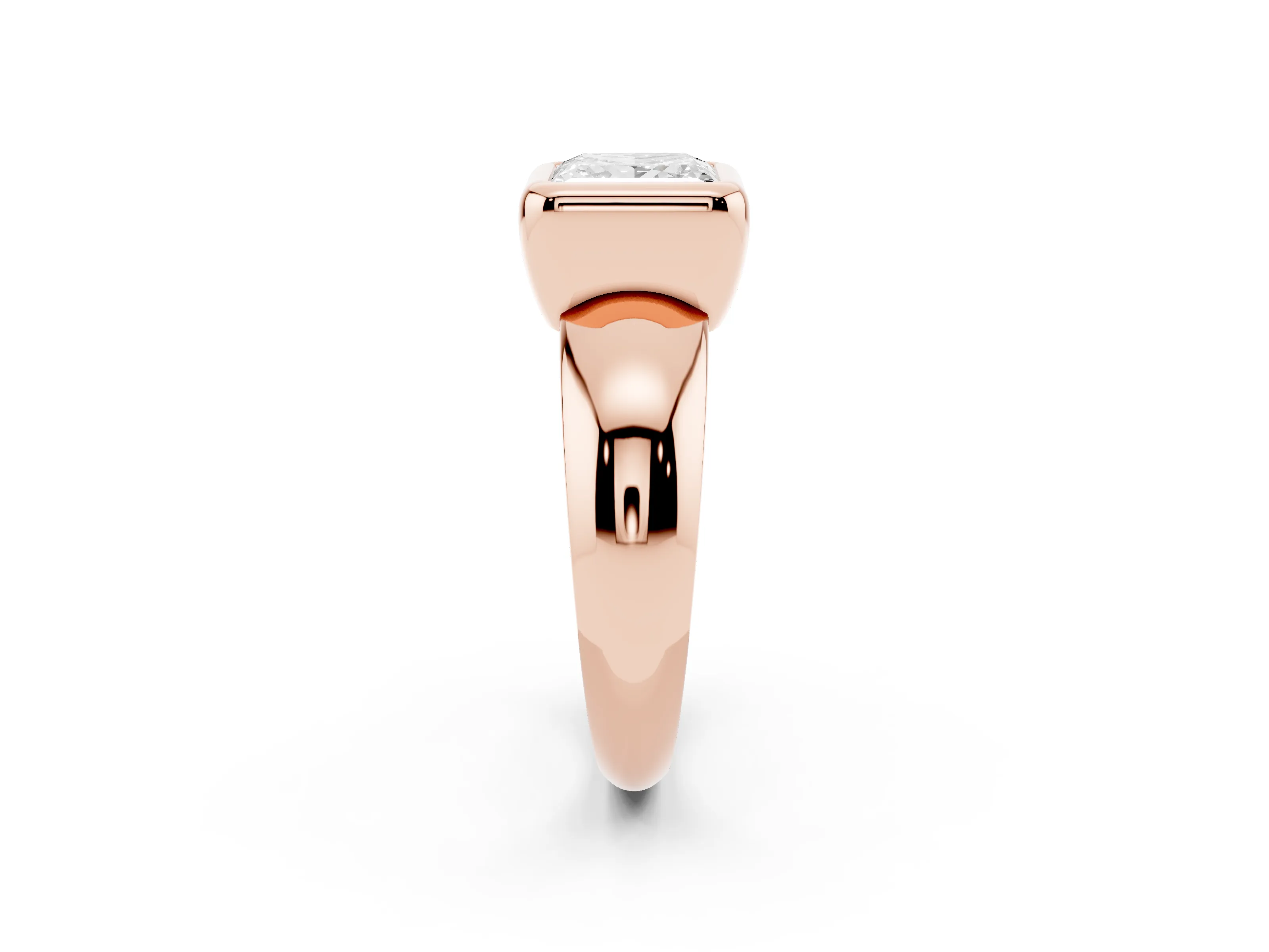 Bezel Set Princess Cut Diamond Solitaire Ring Set in Rose gold with Wide Band