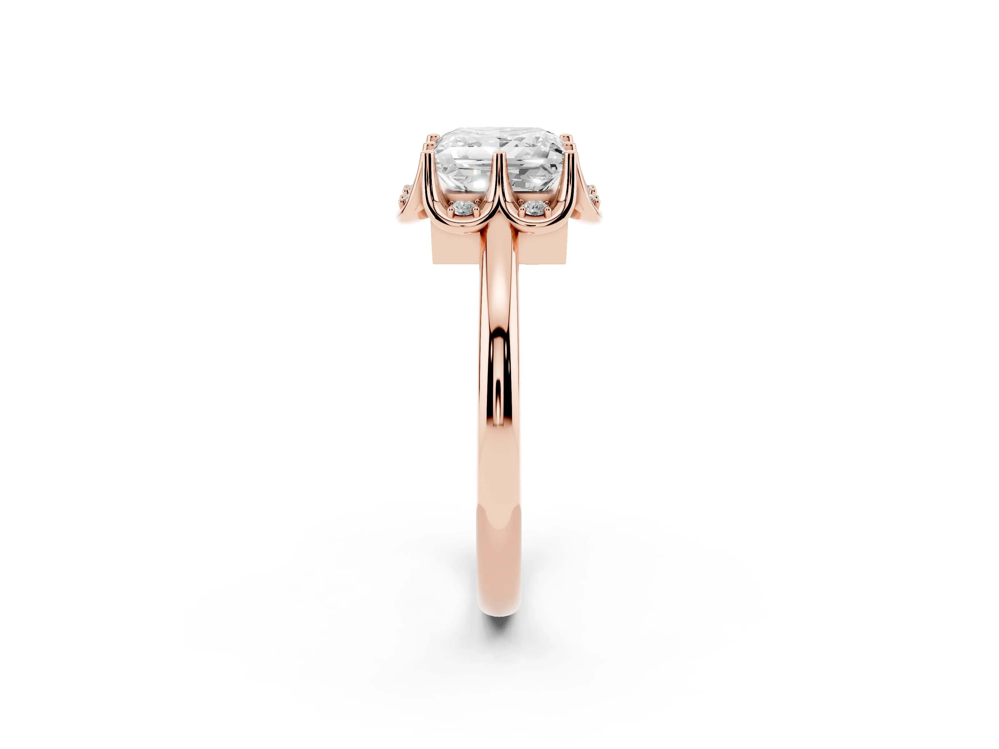 Princess Cut Diamond Round Cluster Halo Ring Set in Rose gold with Solitaire Band and Prong Setting