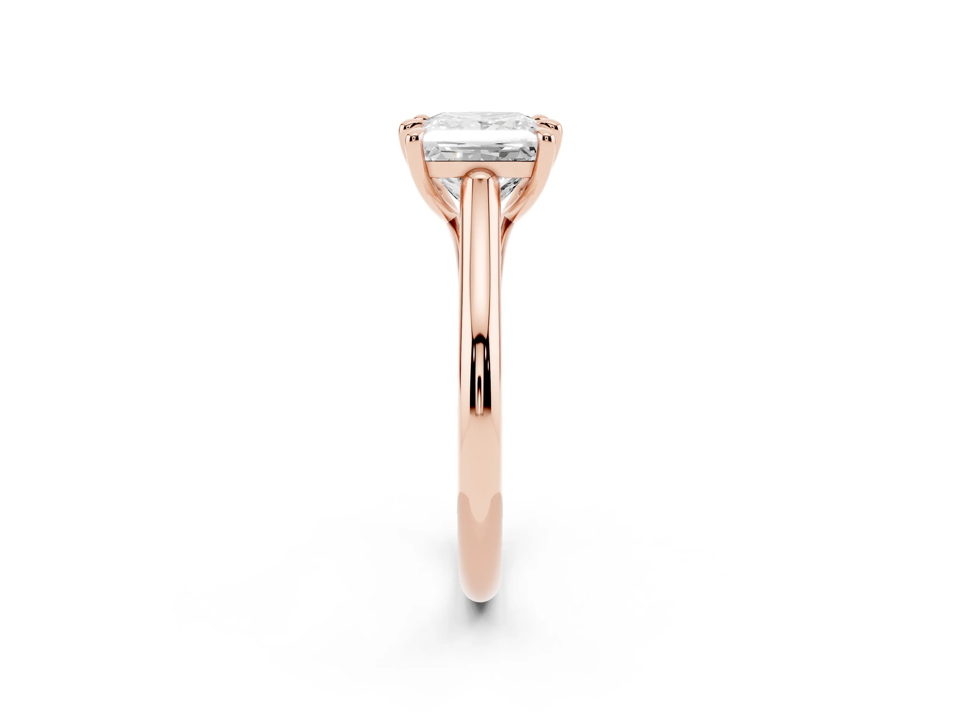 Princess Cut Diamond Solitaire Engagement Ring Set in Rose gold with Prong Setting and Plain Classic Band