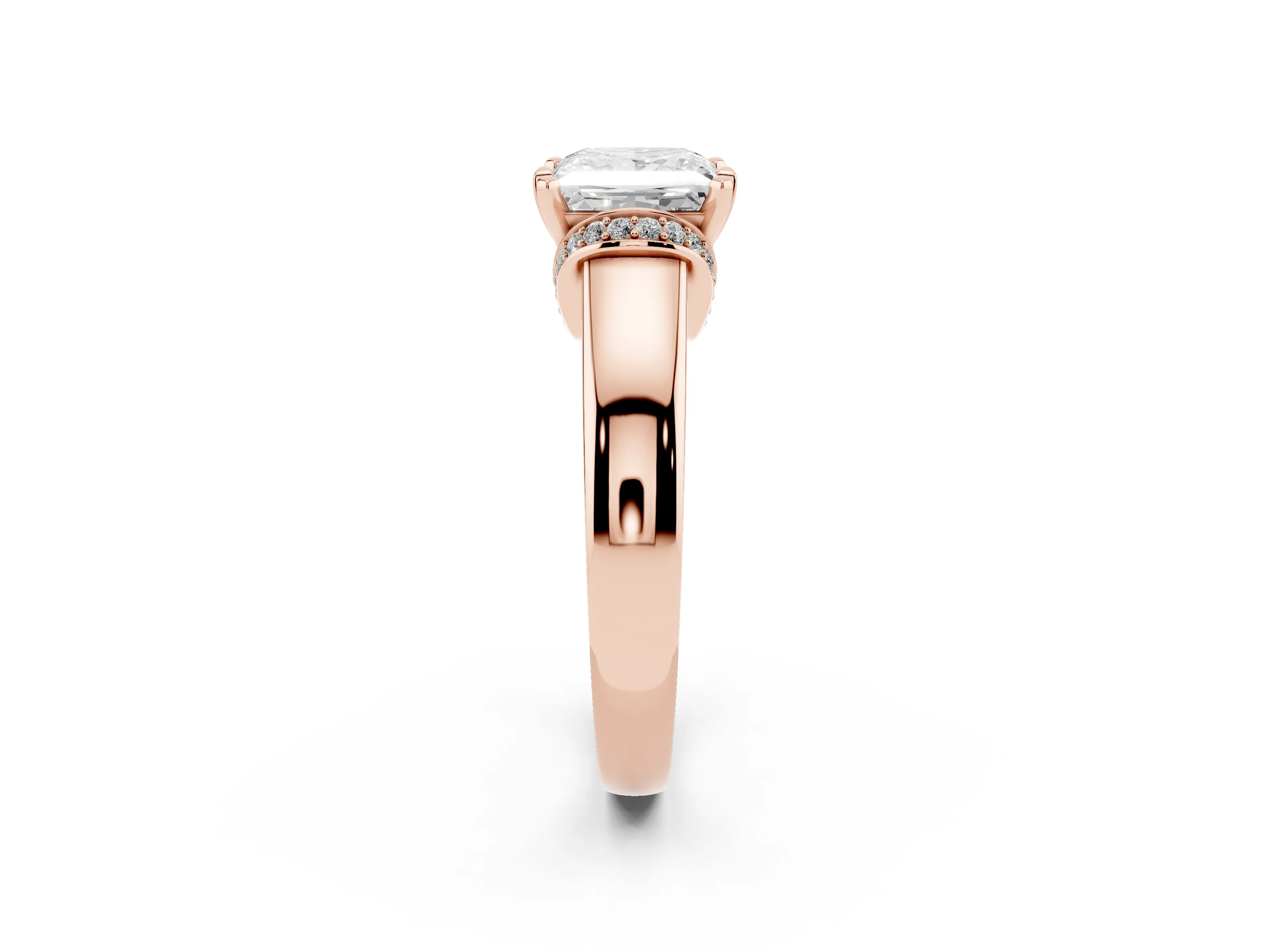Princess Cut Diamond Pavé Band Solitaire Ring Set in Rose gold with Prong Setting