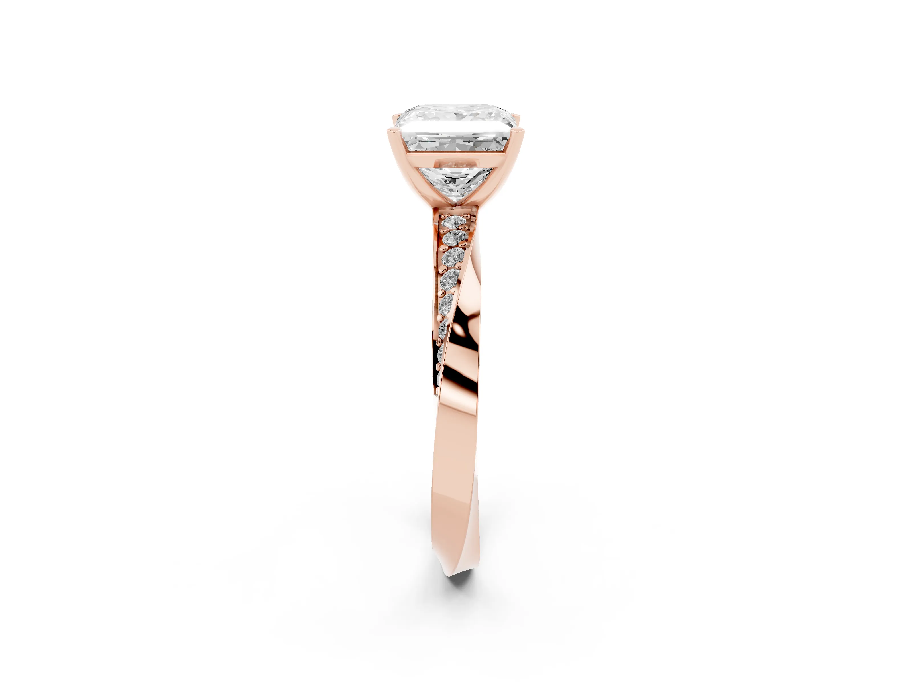 Princess Cut Diamond Engagement Ring Set in Rose gold with Side Stone Accents and Prong Setting