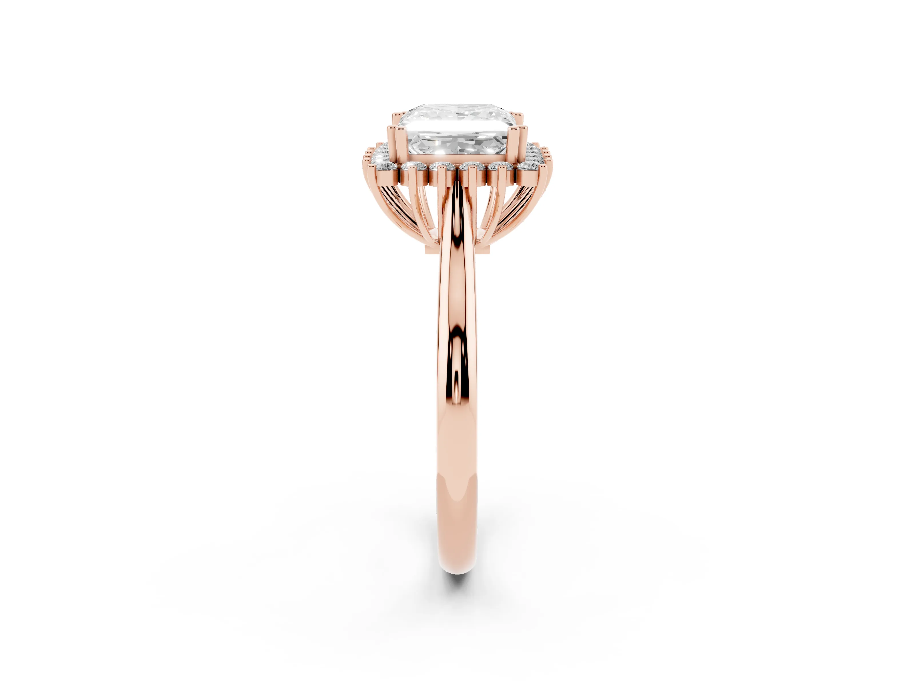 Princess Cut Diamond Halo Ring Set in Rose gold with Plain Solitaire Band and Prong Setting