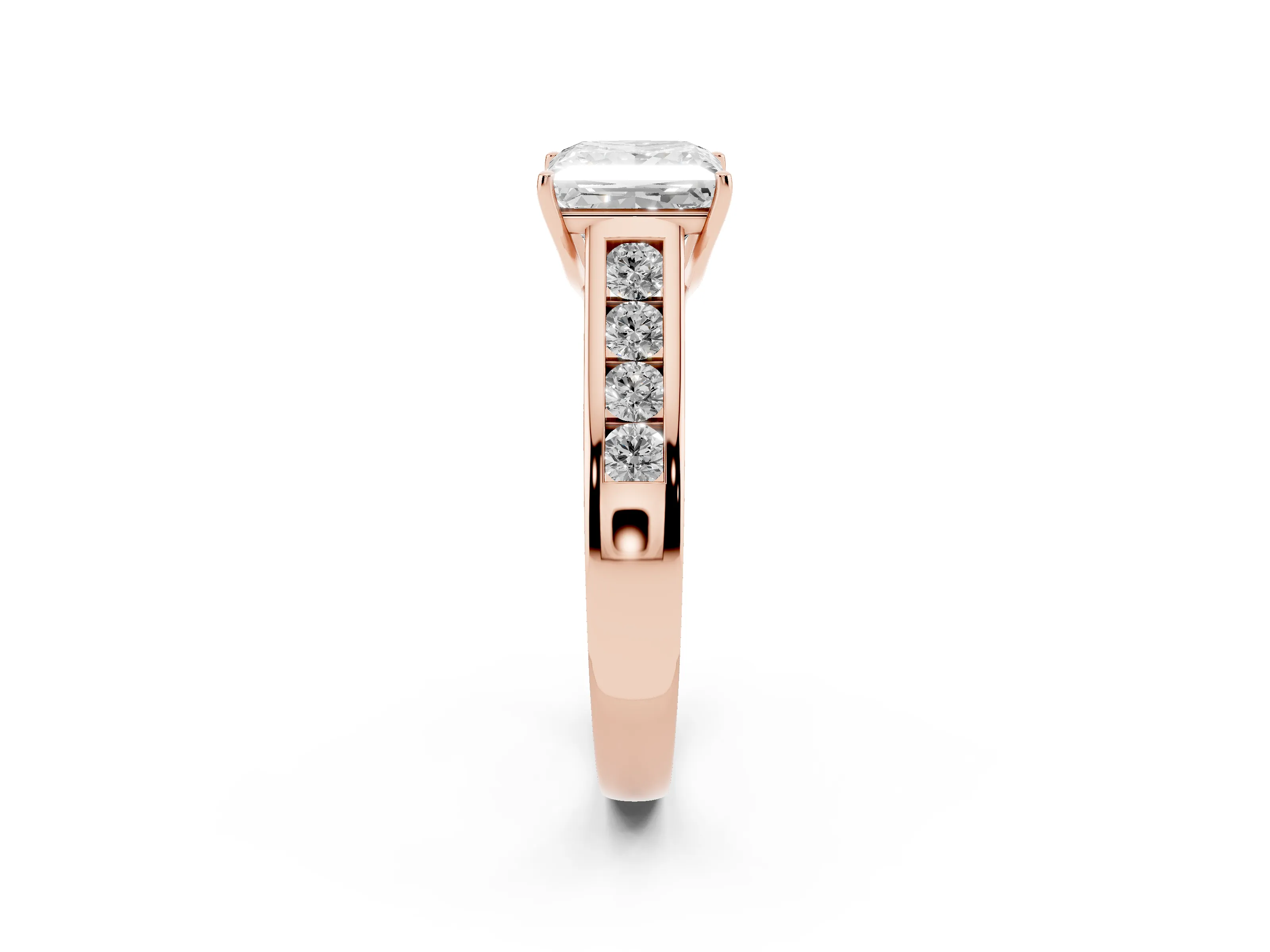 Princess Cut Diamond Solitaire Channel-Set Engagement Ring Set in Rose gold with Prong Setting