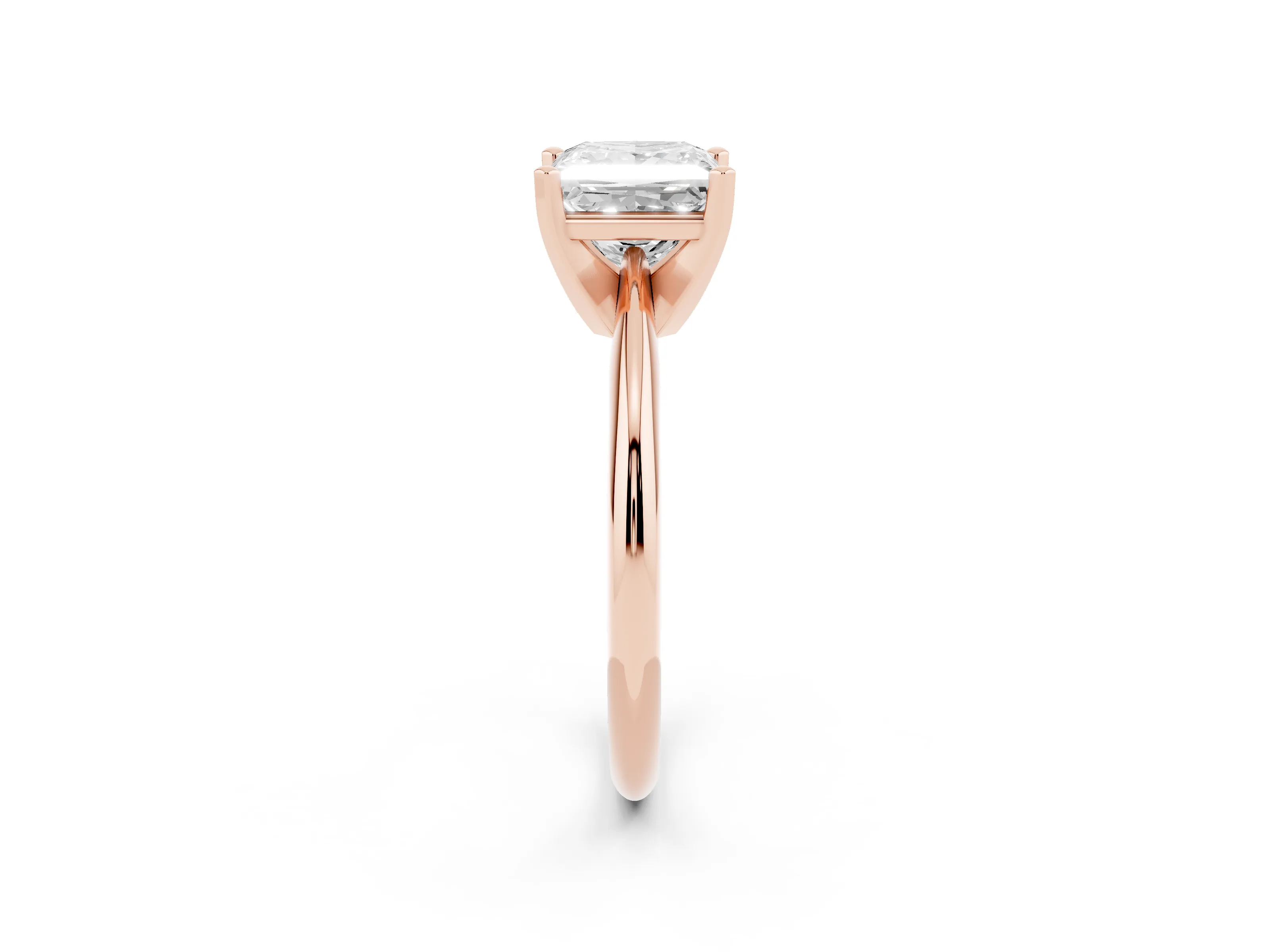 Princess Cut Diamond Solitaire Ring Set in Rose gold with Prong Setting on a Plain Round Band